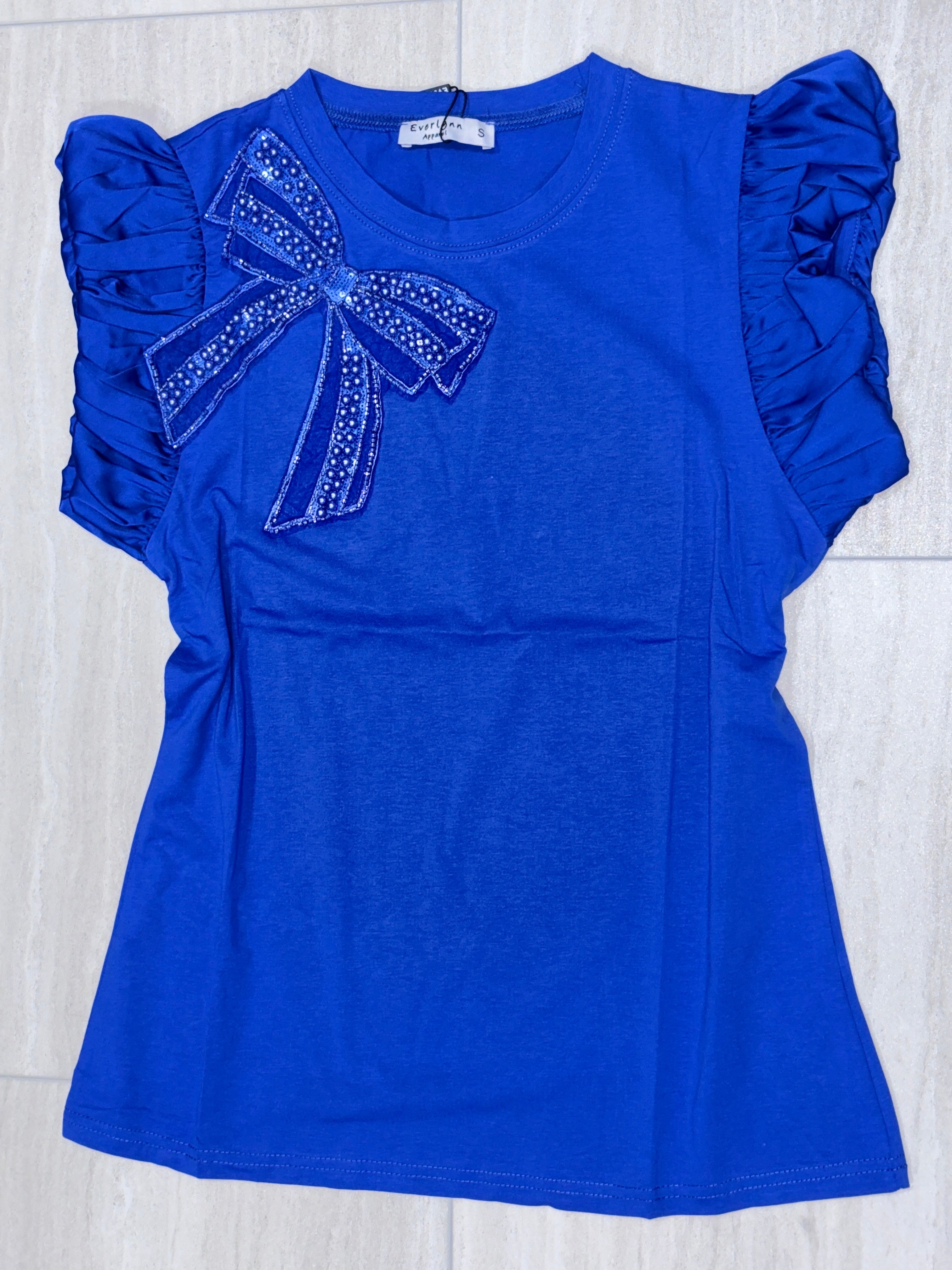N1277 Royal Bow Ruffle Top 💙✨