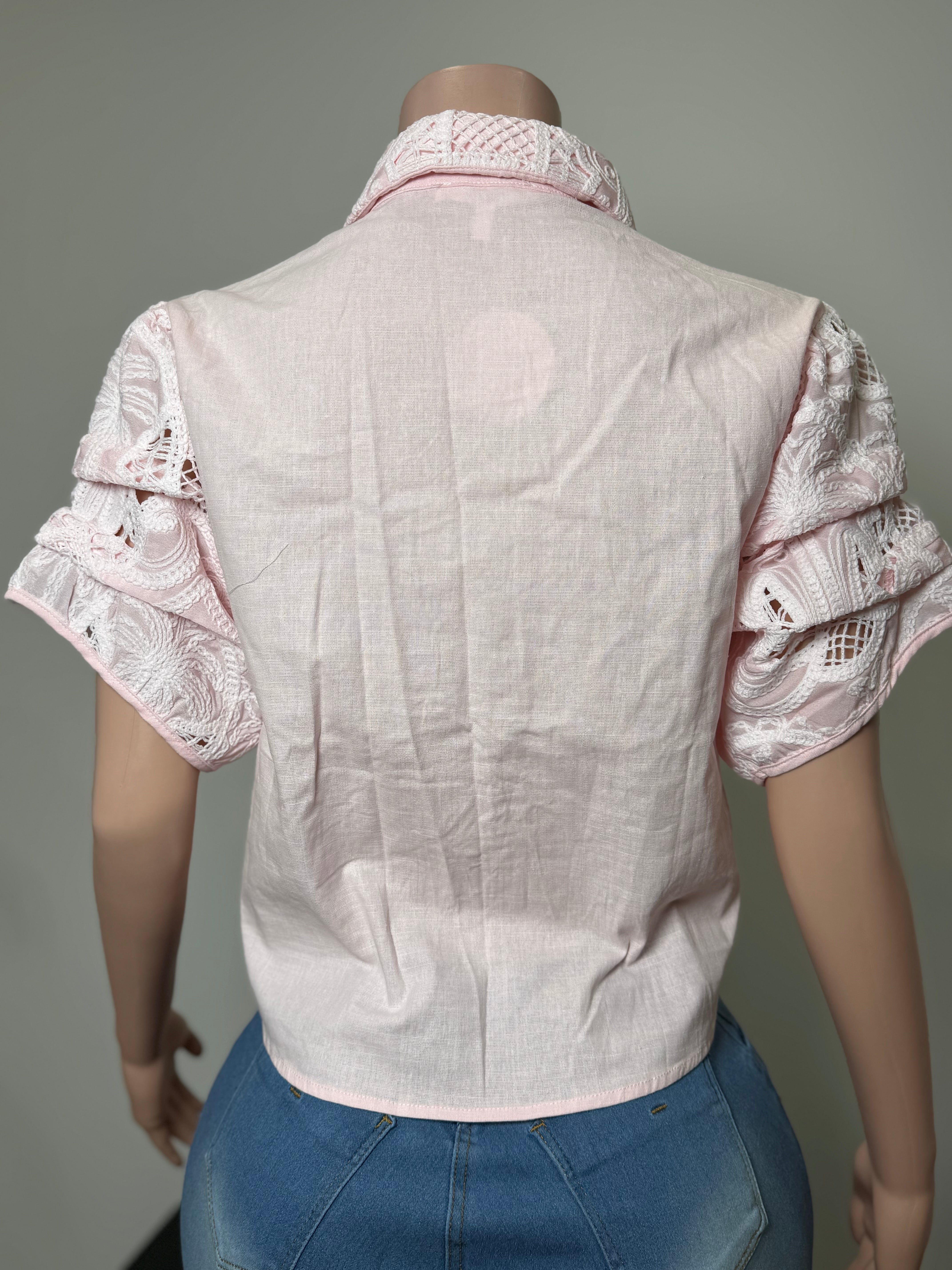 TX71348 Pink Blush Bloom Crochet Blouse