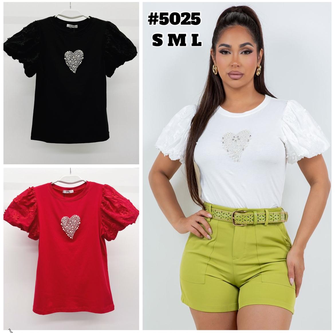 5025 T-Shirts heart shaped design styled pearls