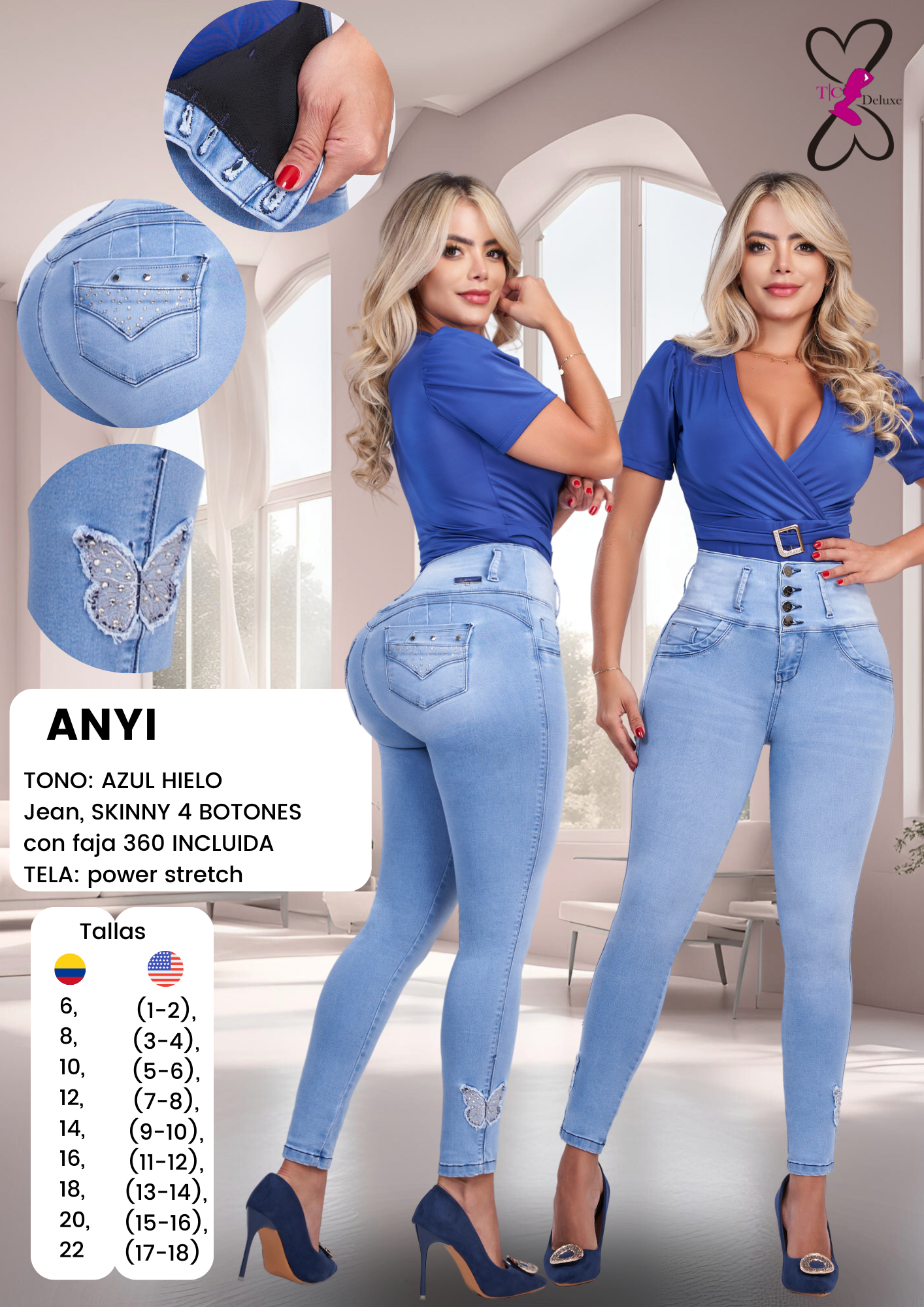 Anyi Women’s Colombian Jean with Internal Girdle Style LIPO 360 Butterfly boot Design