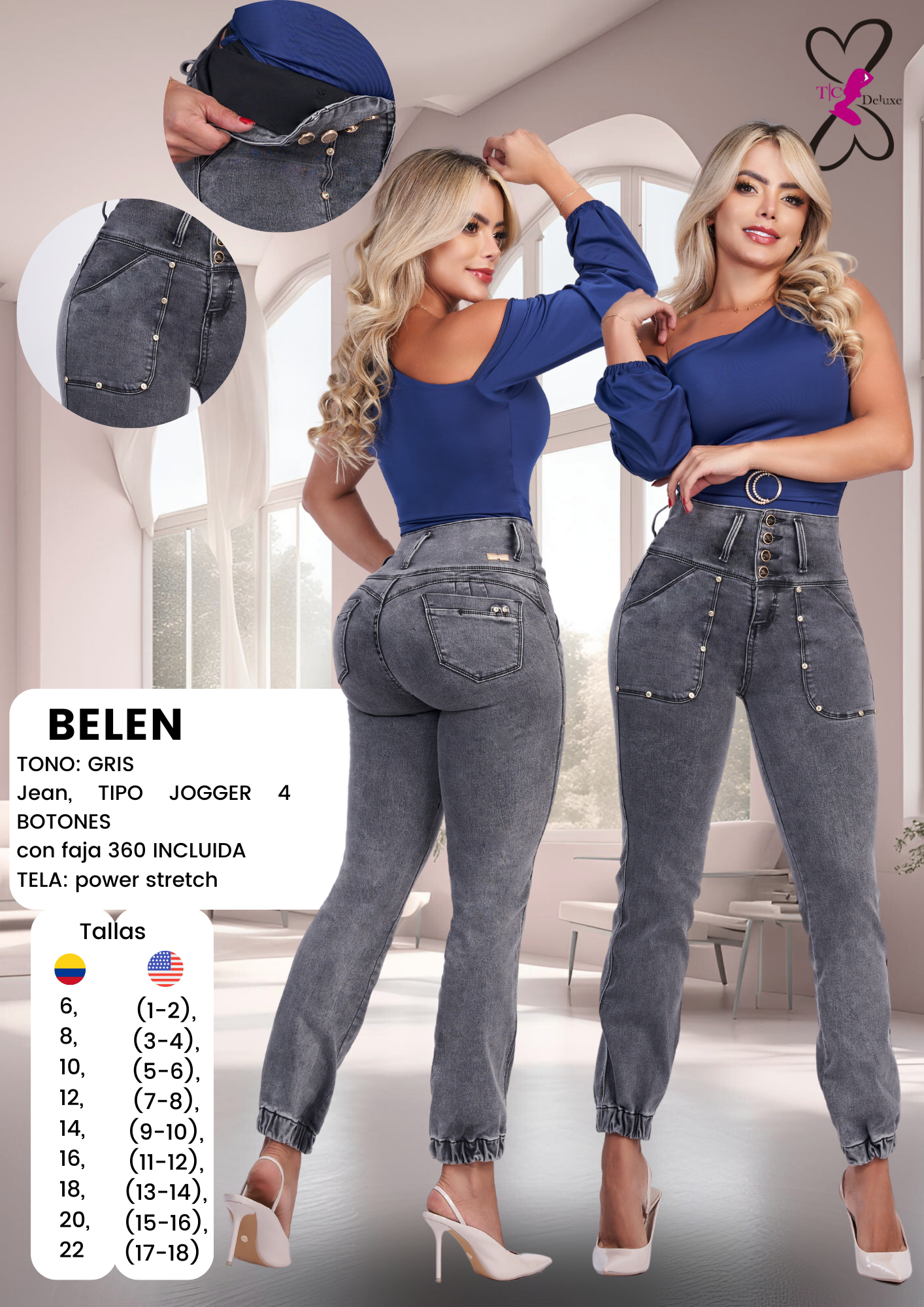 Belen Colombian Jean Jogger designed with Internal Girdle style 360