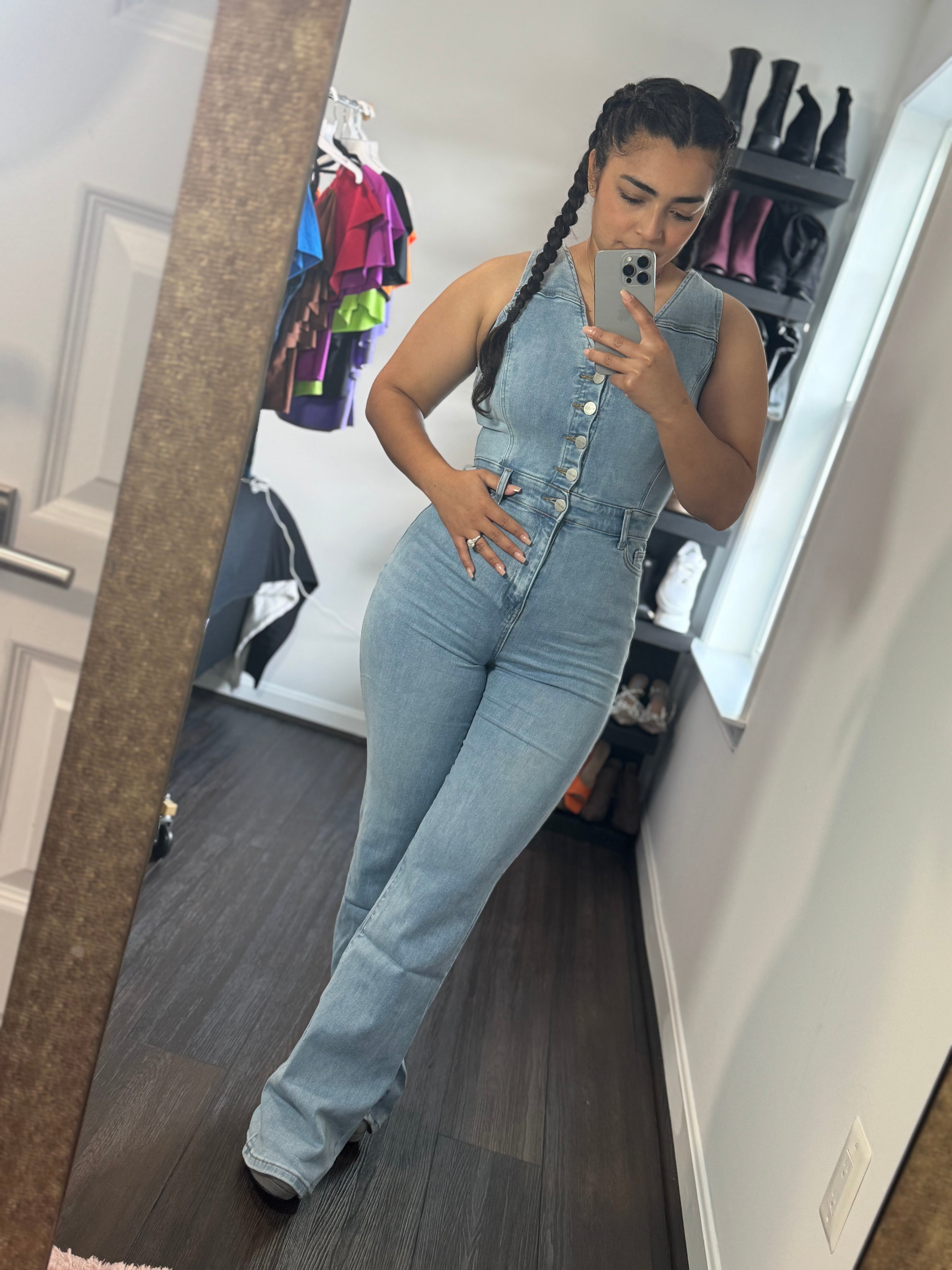 10720 Snatched & Zipped Denim Jumpsuit