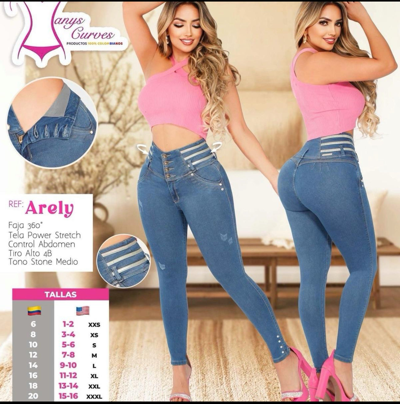 Arely Azul Stone Colombian Jean with internal girdle style 360