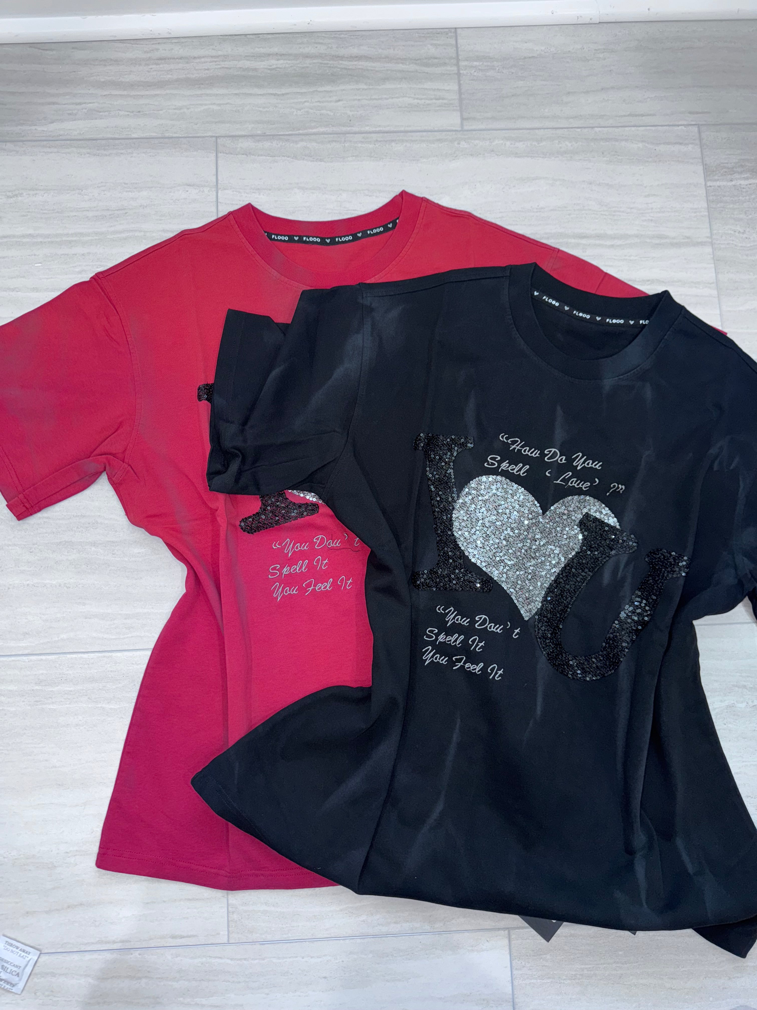 Feel the Love Sequin Tee with Rhinestones oversize