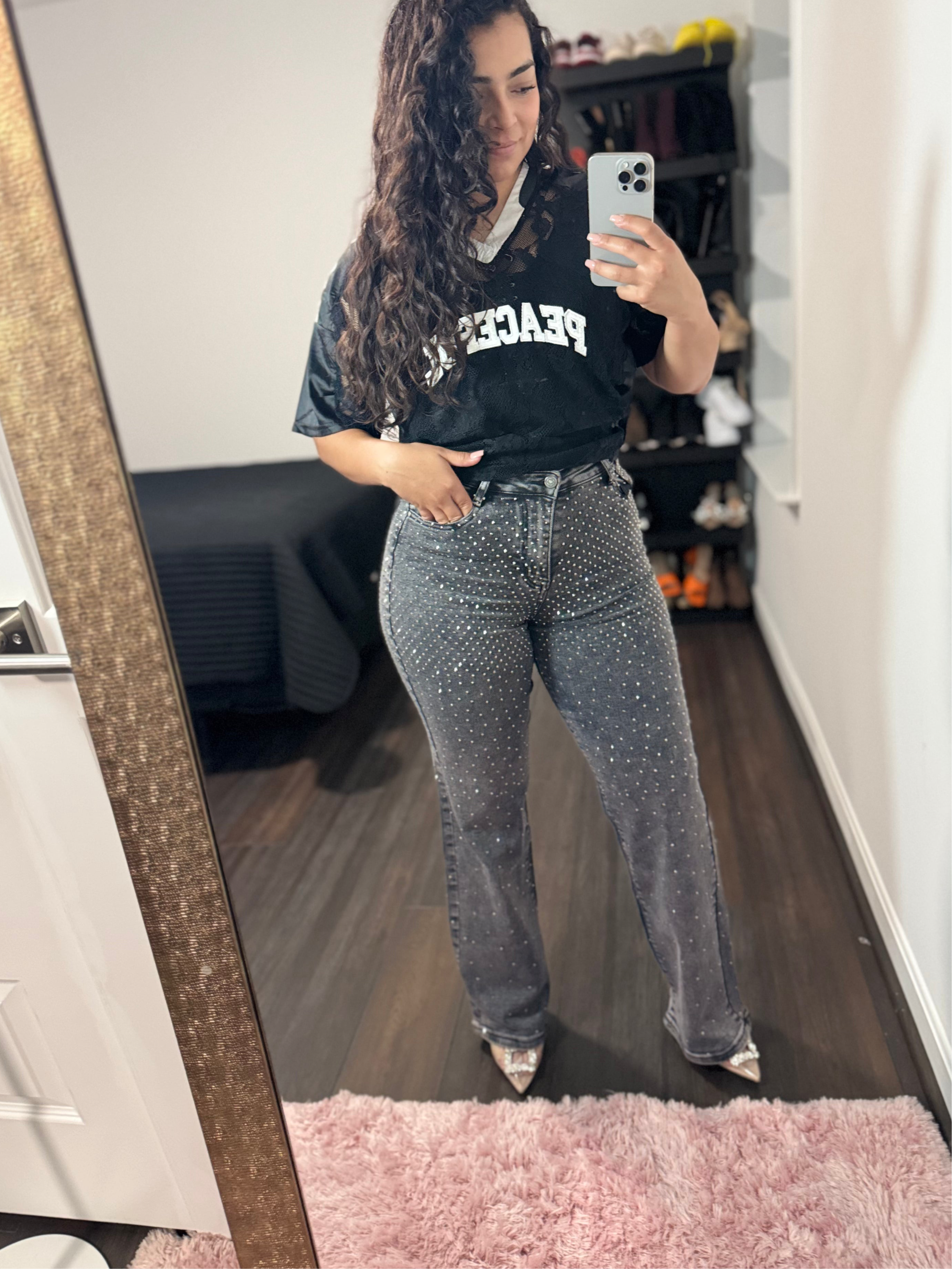 Galaxy Glow Rhinestone Flares Jeans Straight