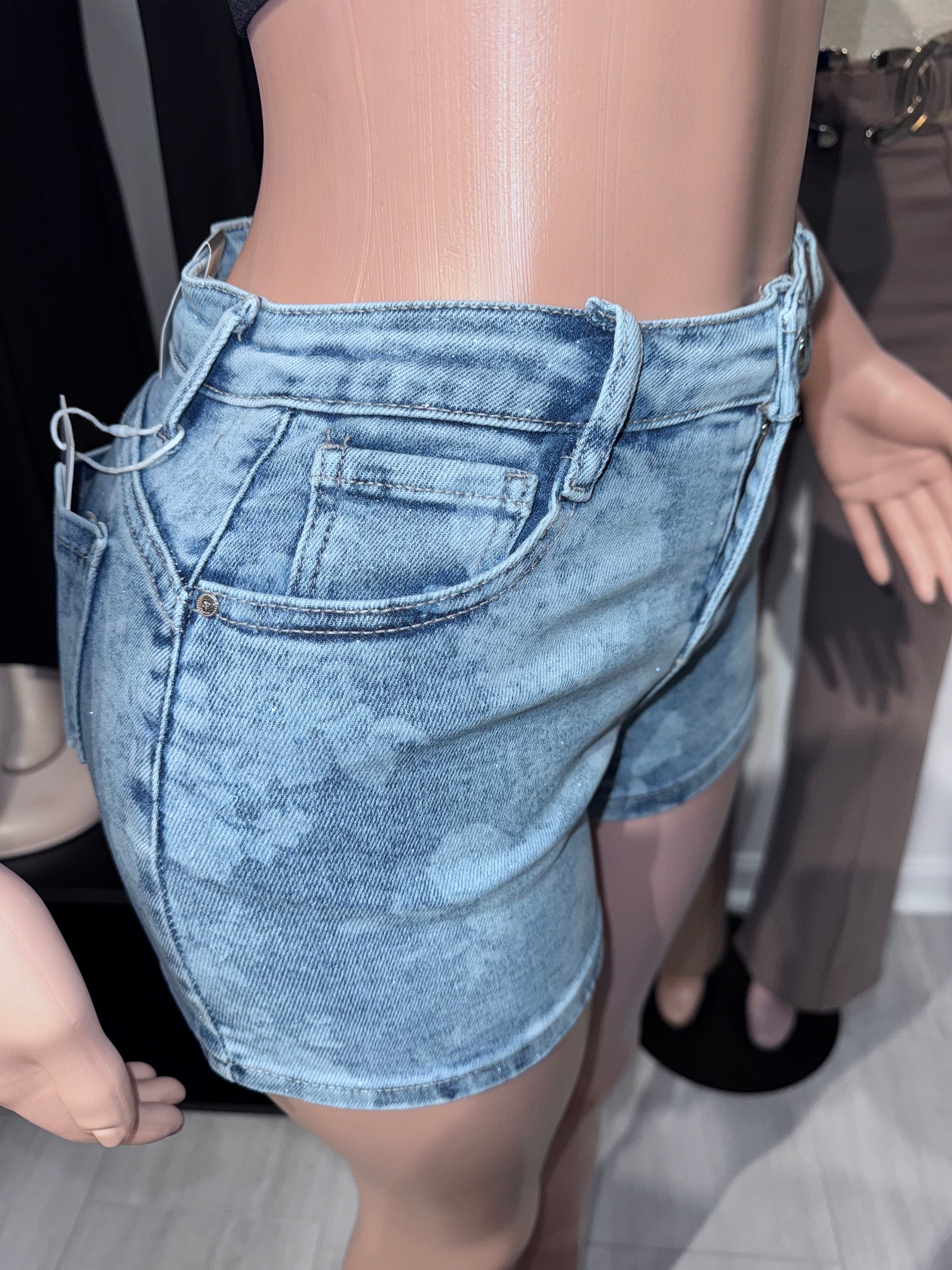 NR3126 Ice Wash High-Rise Denim Shorts
