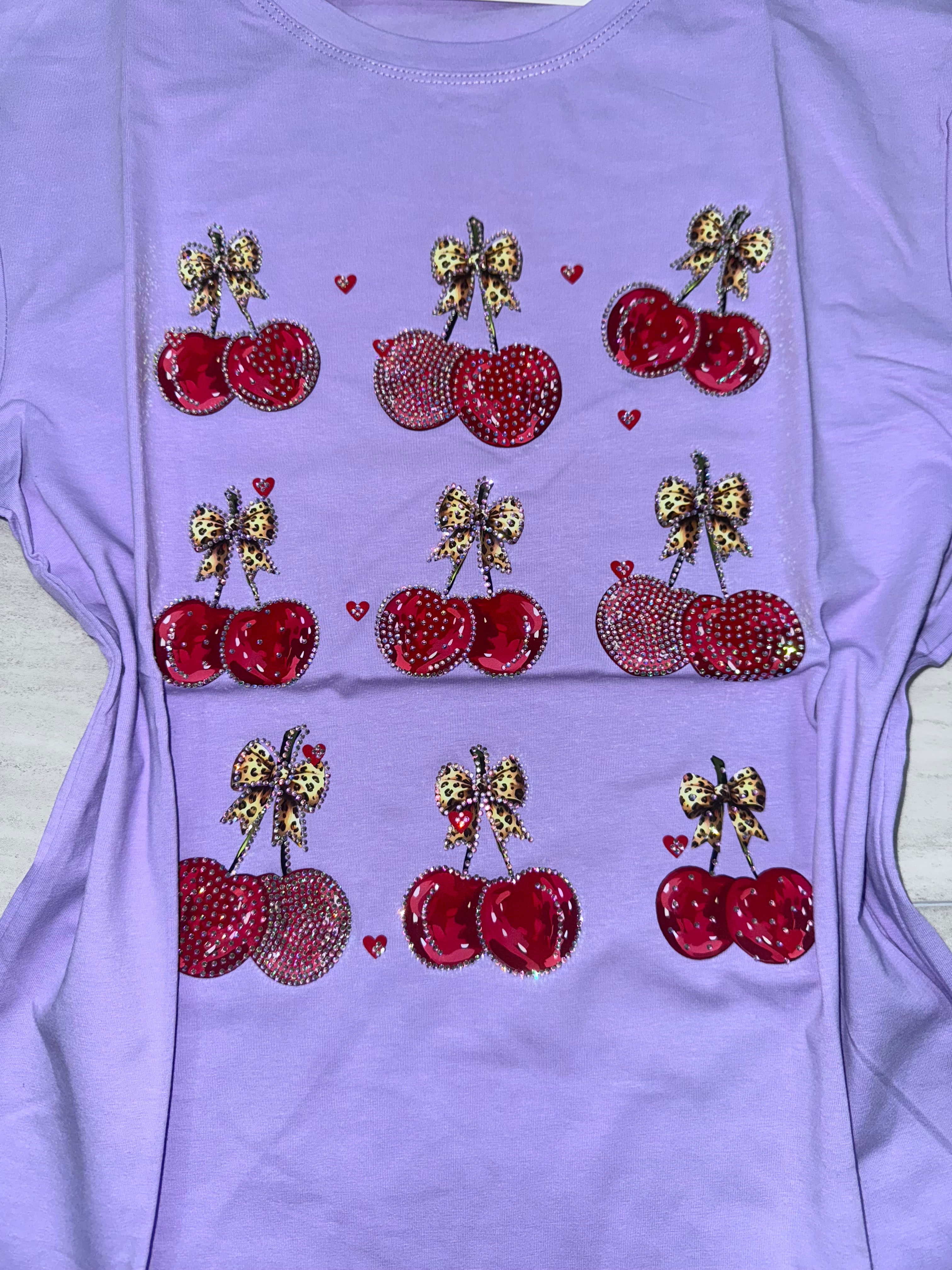 #137 Purple Pop Cherry Crush Tee with Rhinestones