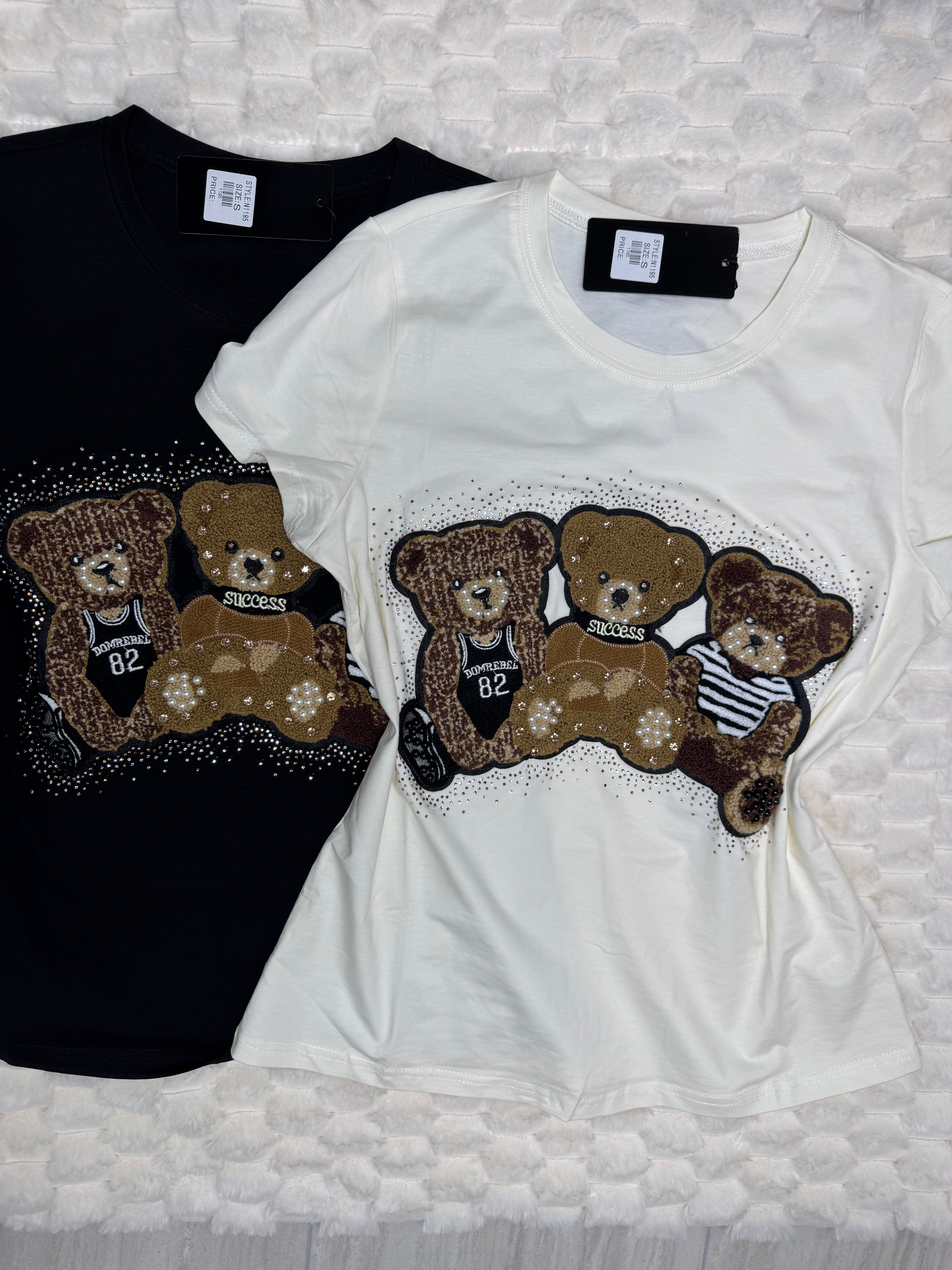 N1195 Triple Threat Teddy Glam Tee with Rhinestones