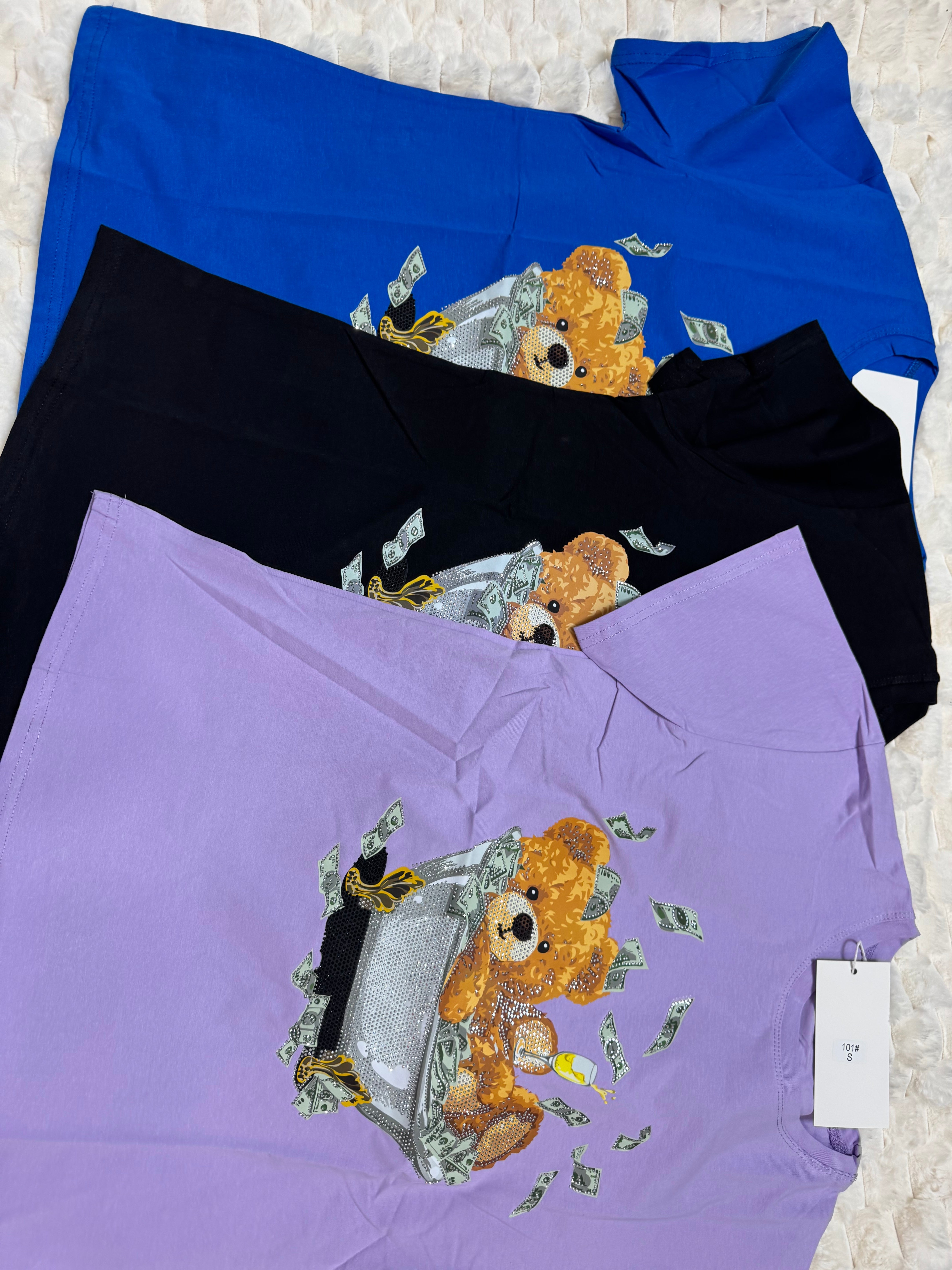 #101 Money Bear Drip Tee with Rhinestones