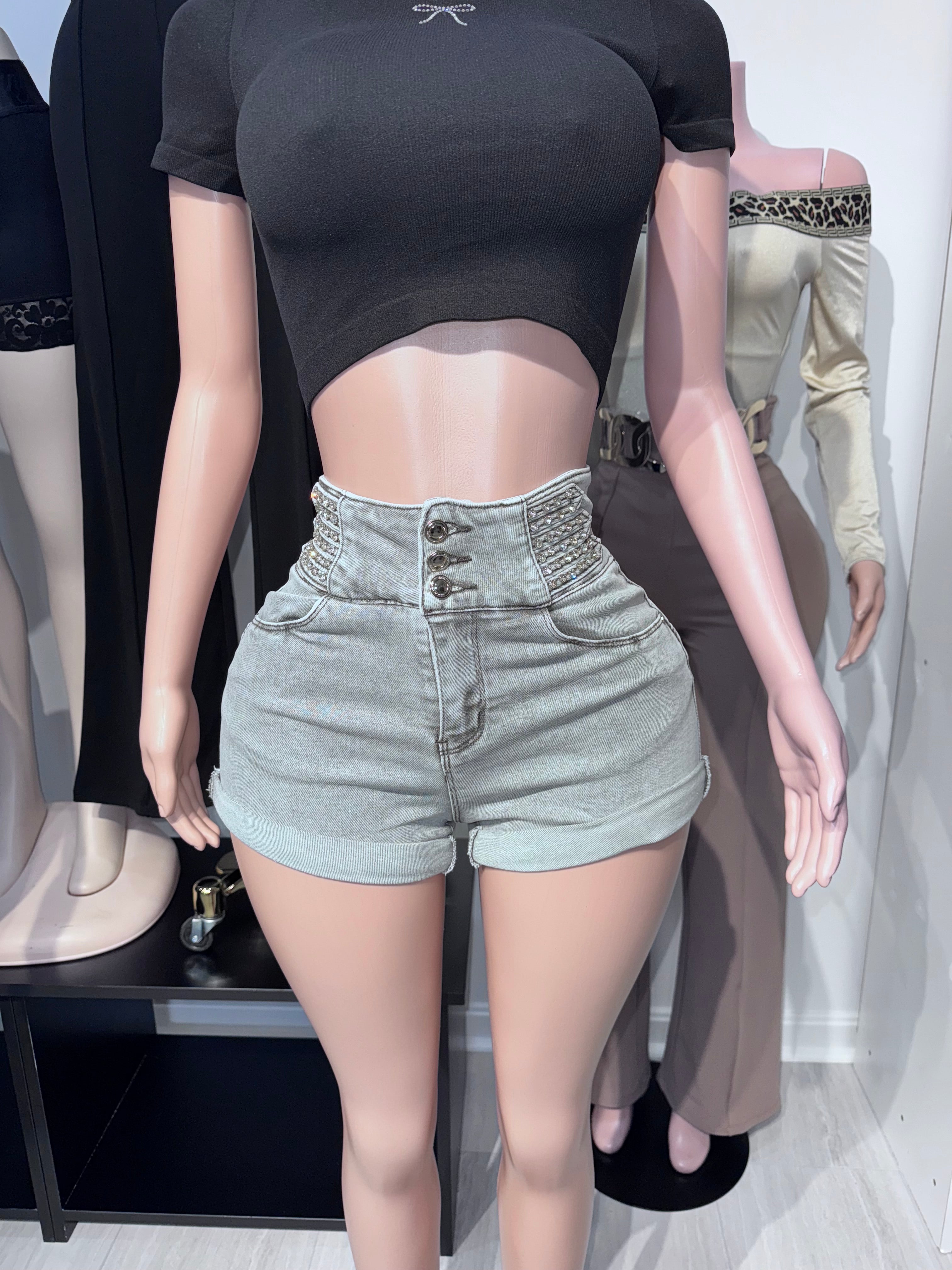 NR3108-11 Diamond Waist Snatch Denim Shorts