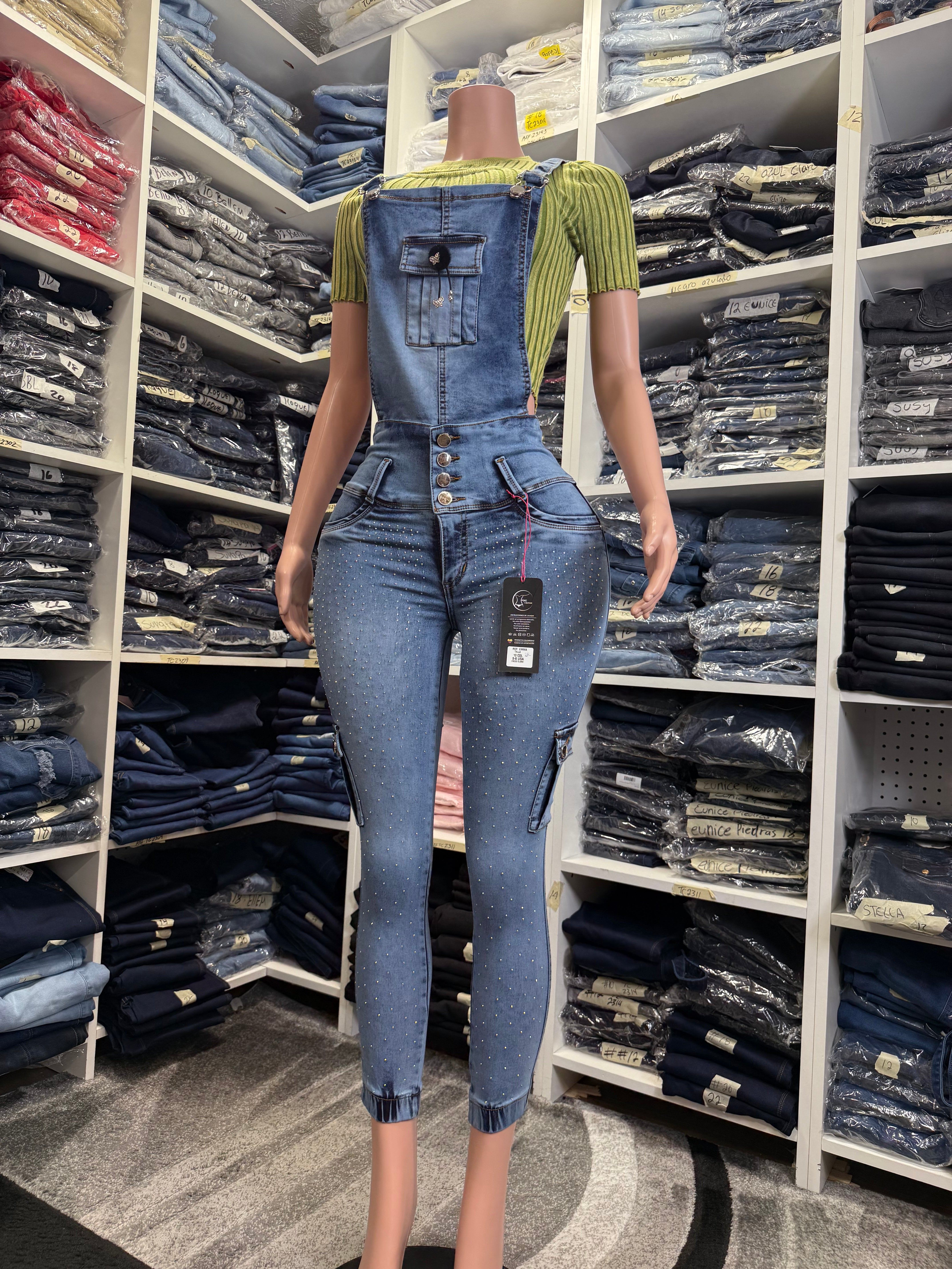 Emma Colombian Jean Overall with Internal Girdle style 360 with Rhinestone