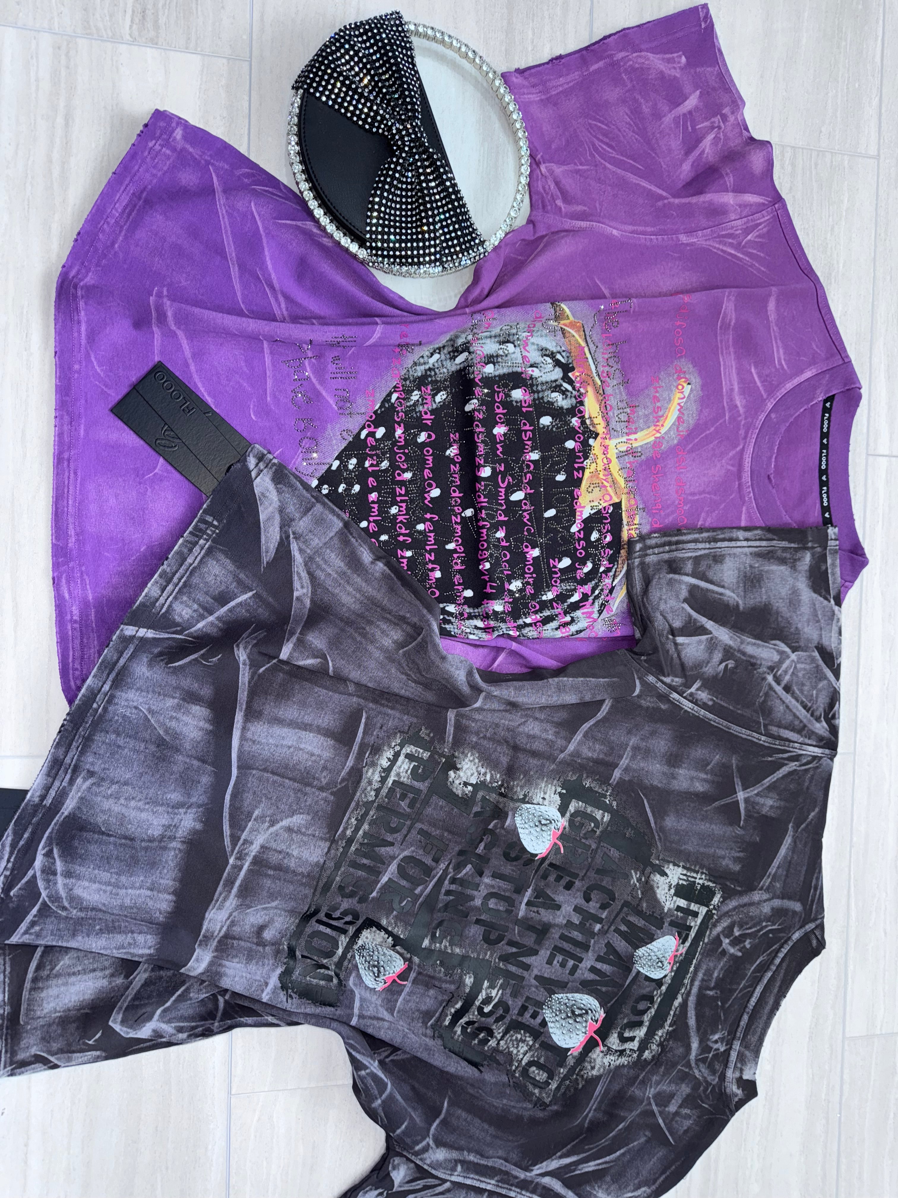 Midnight Berry Crush Tee with Rhinestones oversize style