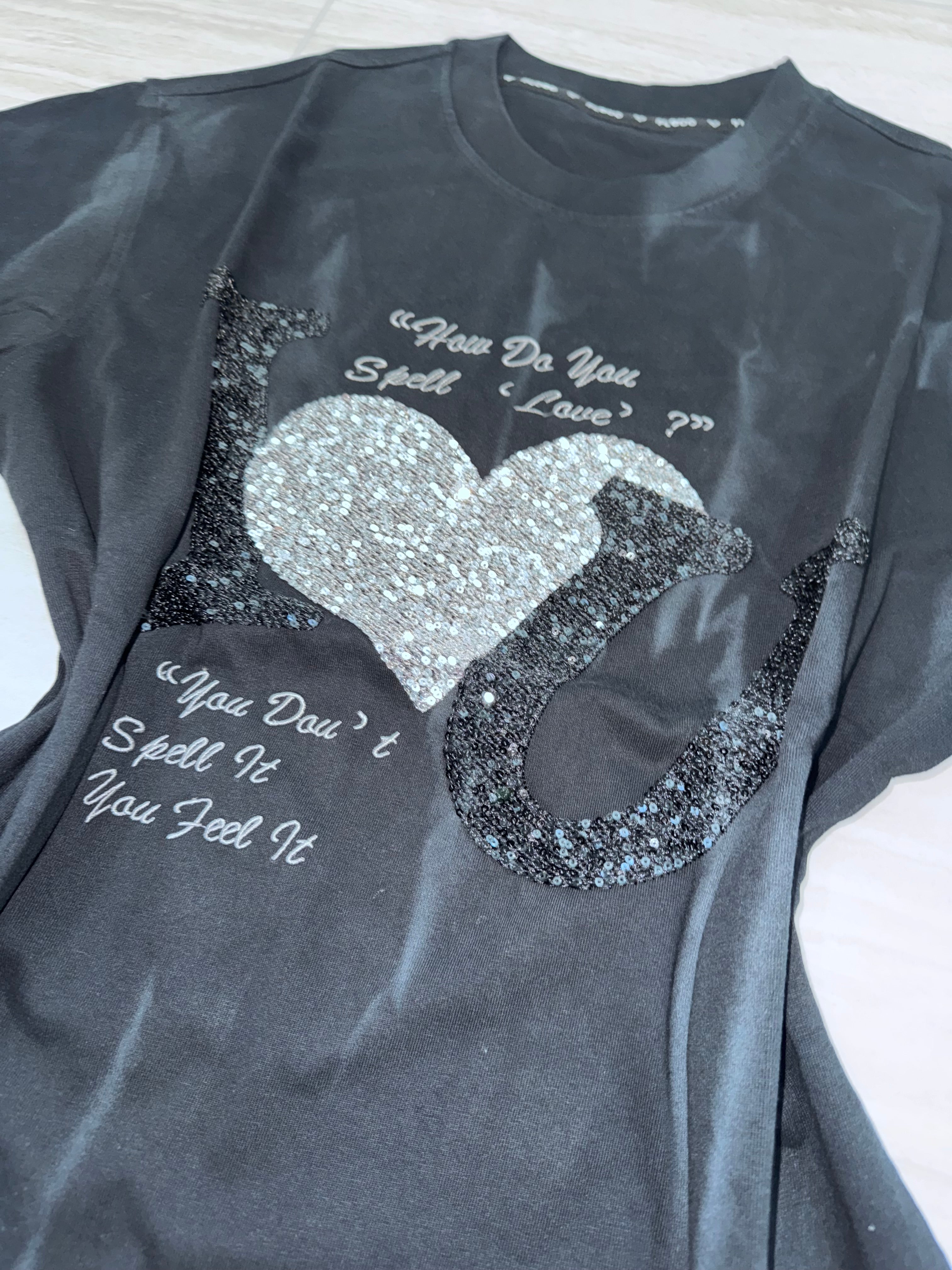 Feel the Love Sequin Tee with Rhinestones oversize
