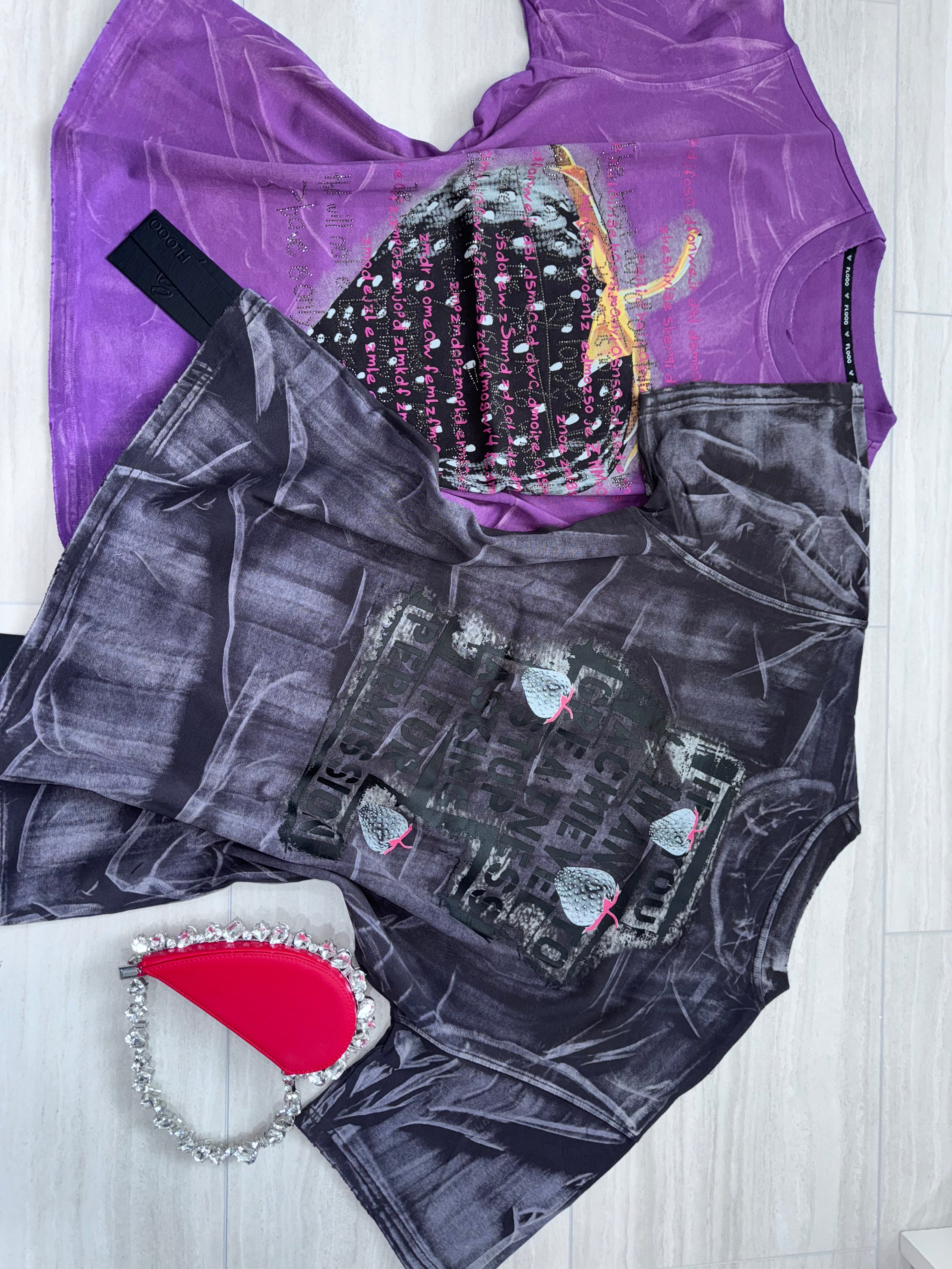 Midnight Berry Crush Tee with Rhinestones oversize style