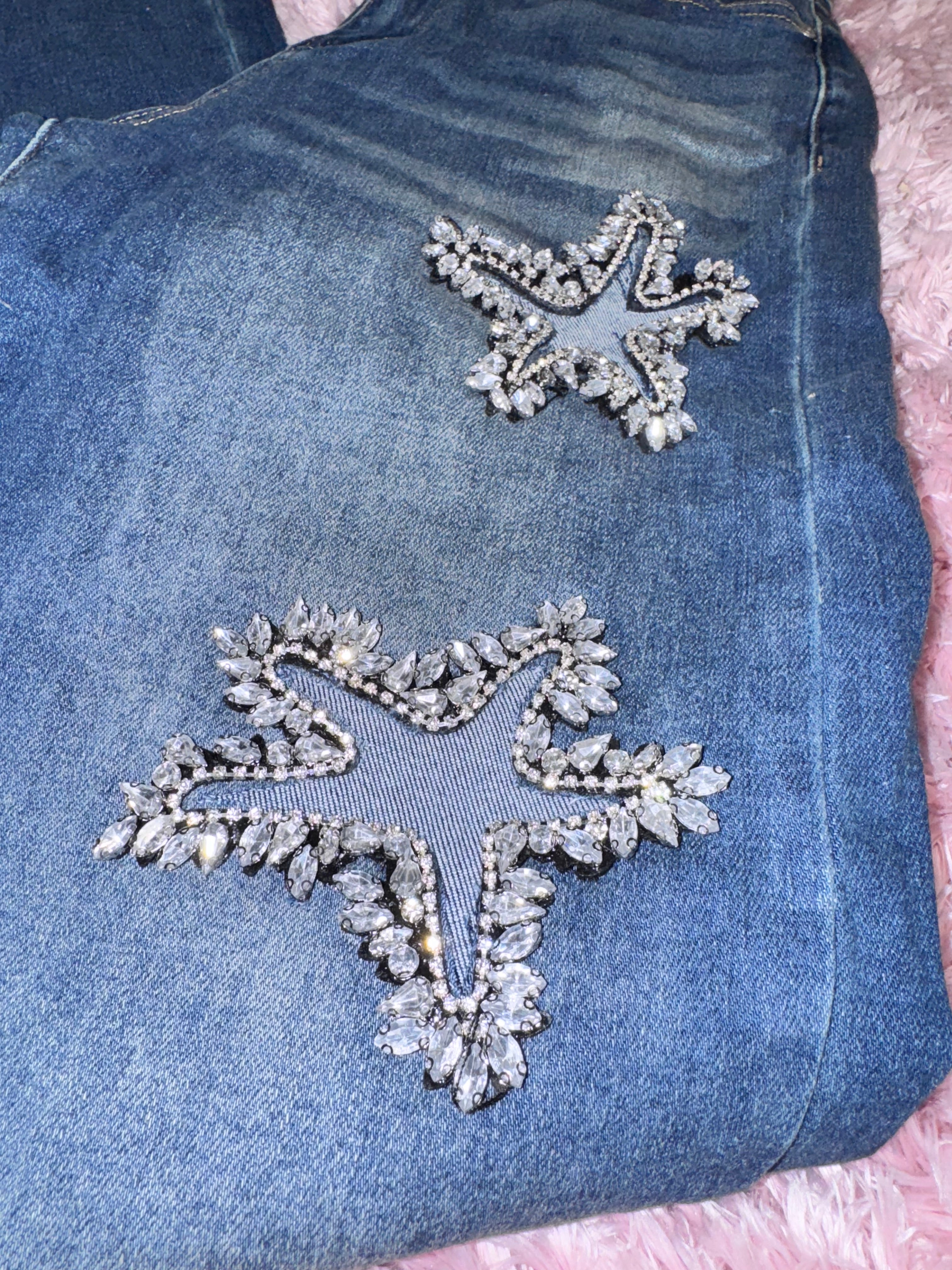 SO714 Women’s High Waisted Denim Jeans with Open Star design and Rhinestones - bottom, Woman’s wear