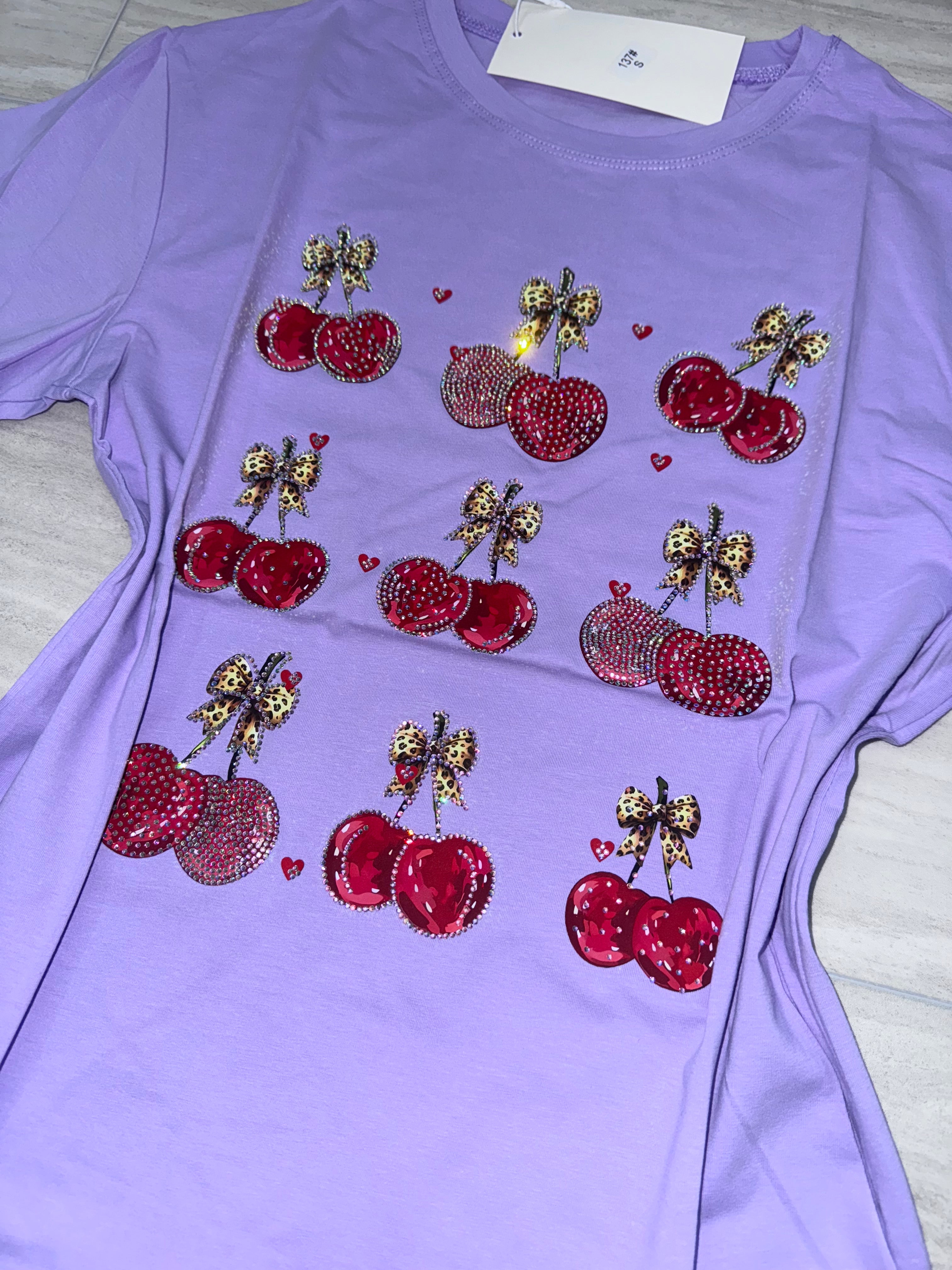 #137 Purple Pop Cherry Crush Tee with Rhinestones