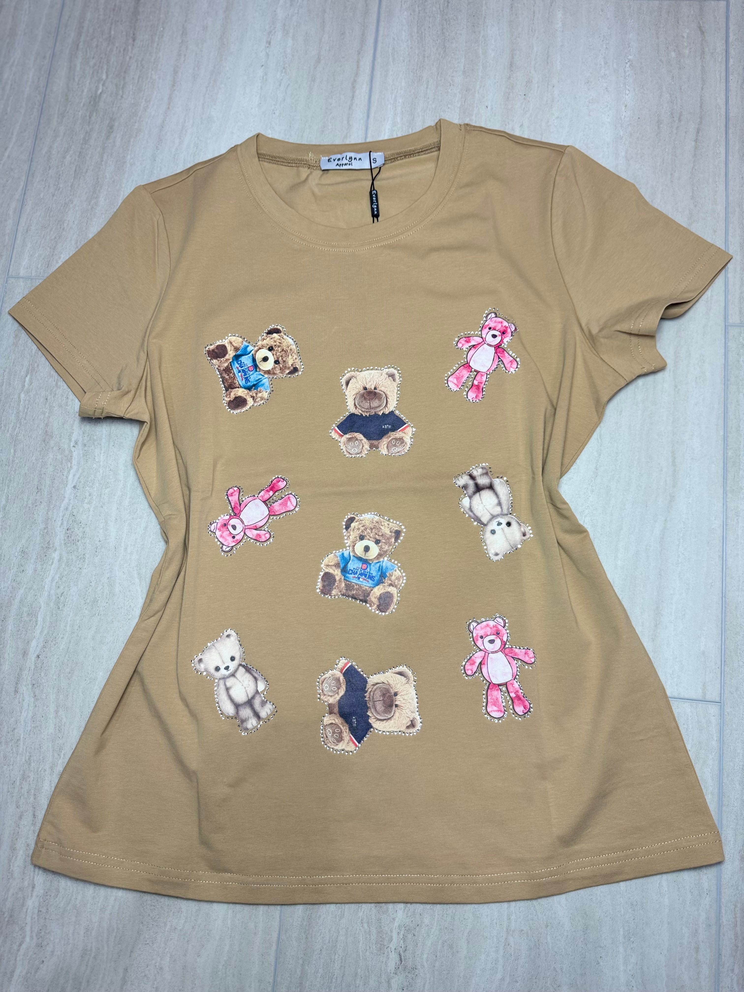 Teddy squad tee with rhinestones short sleeve