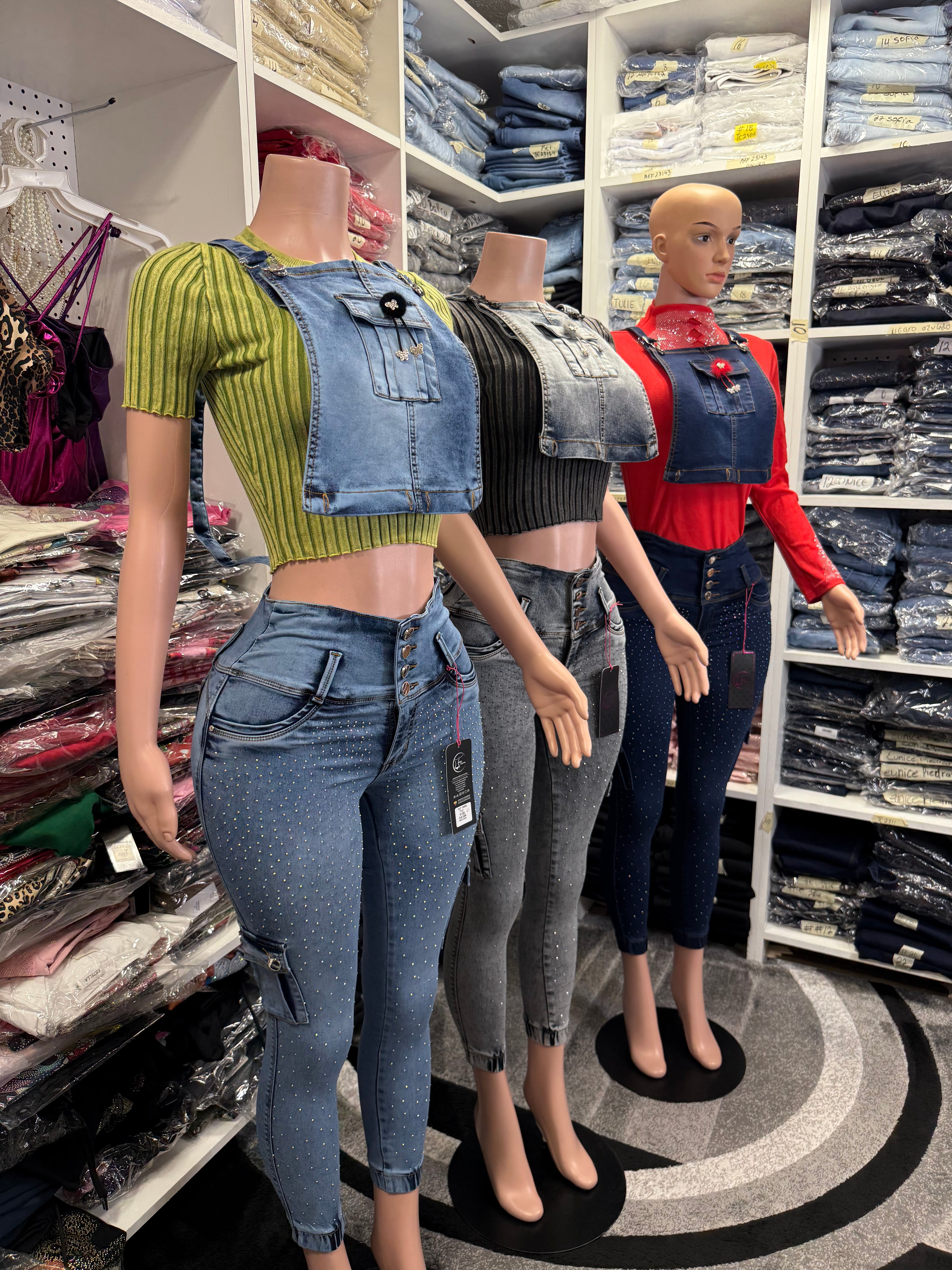 Emma Colombian Jean Overall with Internal Girdle style 360 with Rhinestone