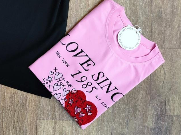 T-8129 Women’s Graphic T-Shirt with letters and Hearts Shaped Design Zip- Top for Women’s Wear