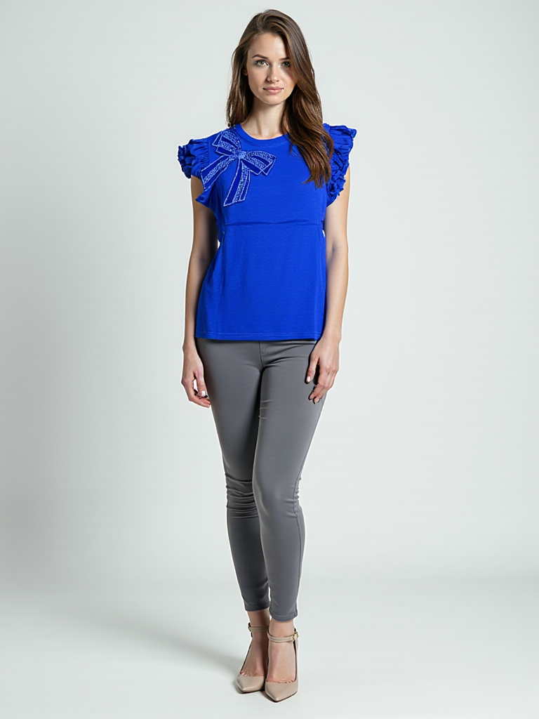 N1277 Royal Bow Ruffle Top 💙✨