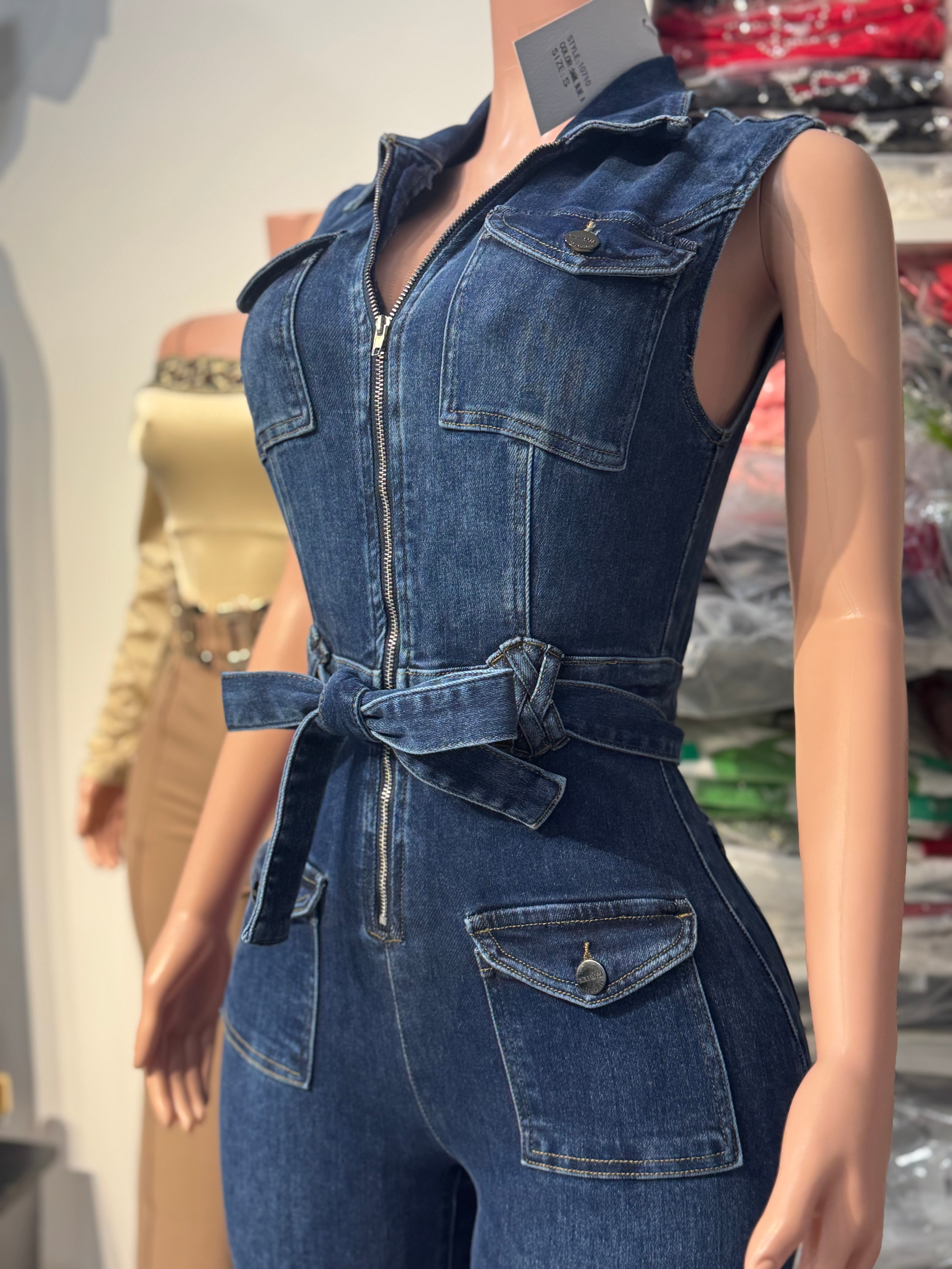 10720 Snatched & Zipped Denim Jumpsuit