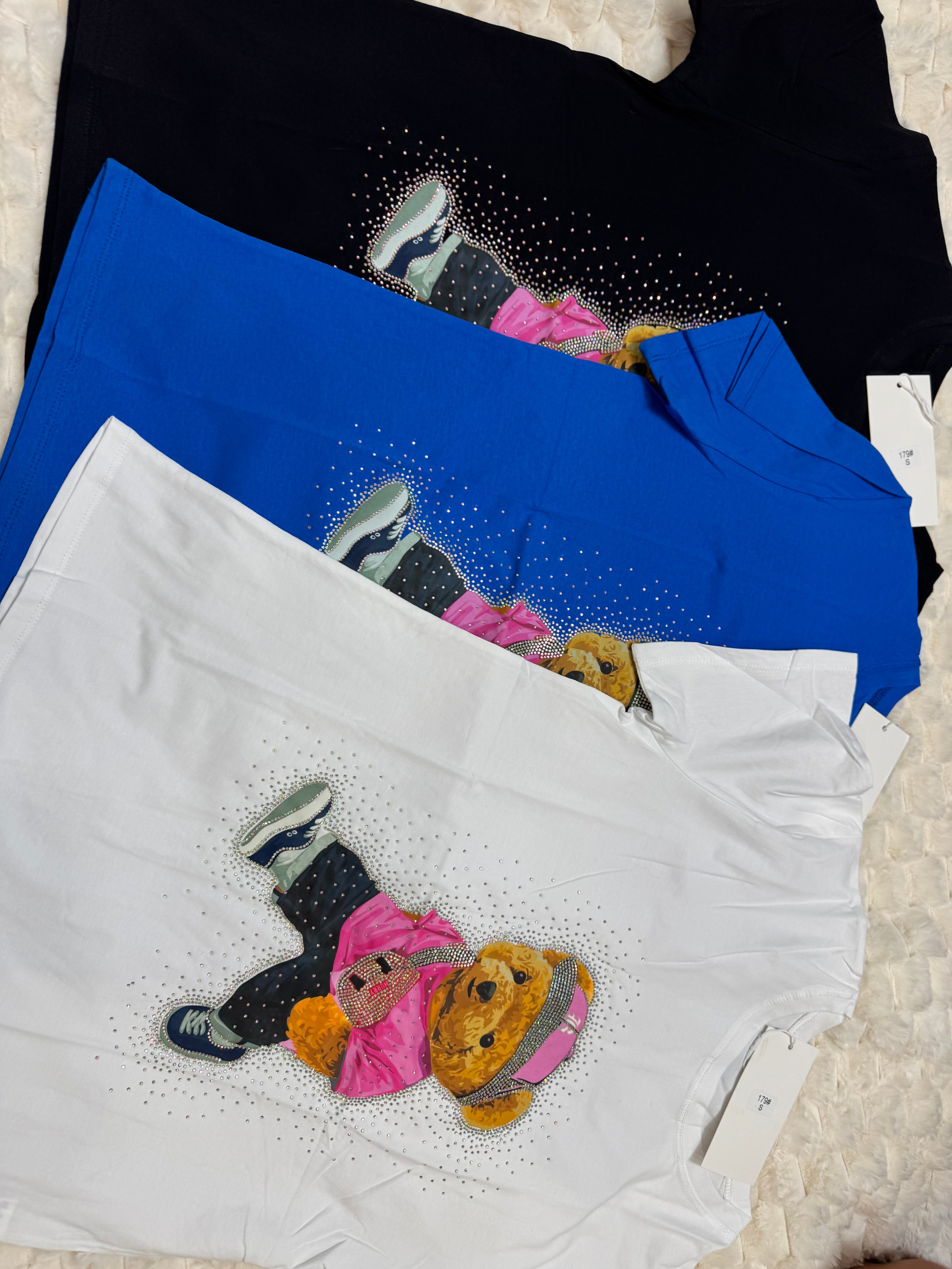 #179 Glam Bear Street Tee with Rhinestones