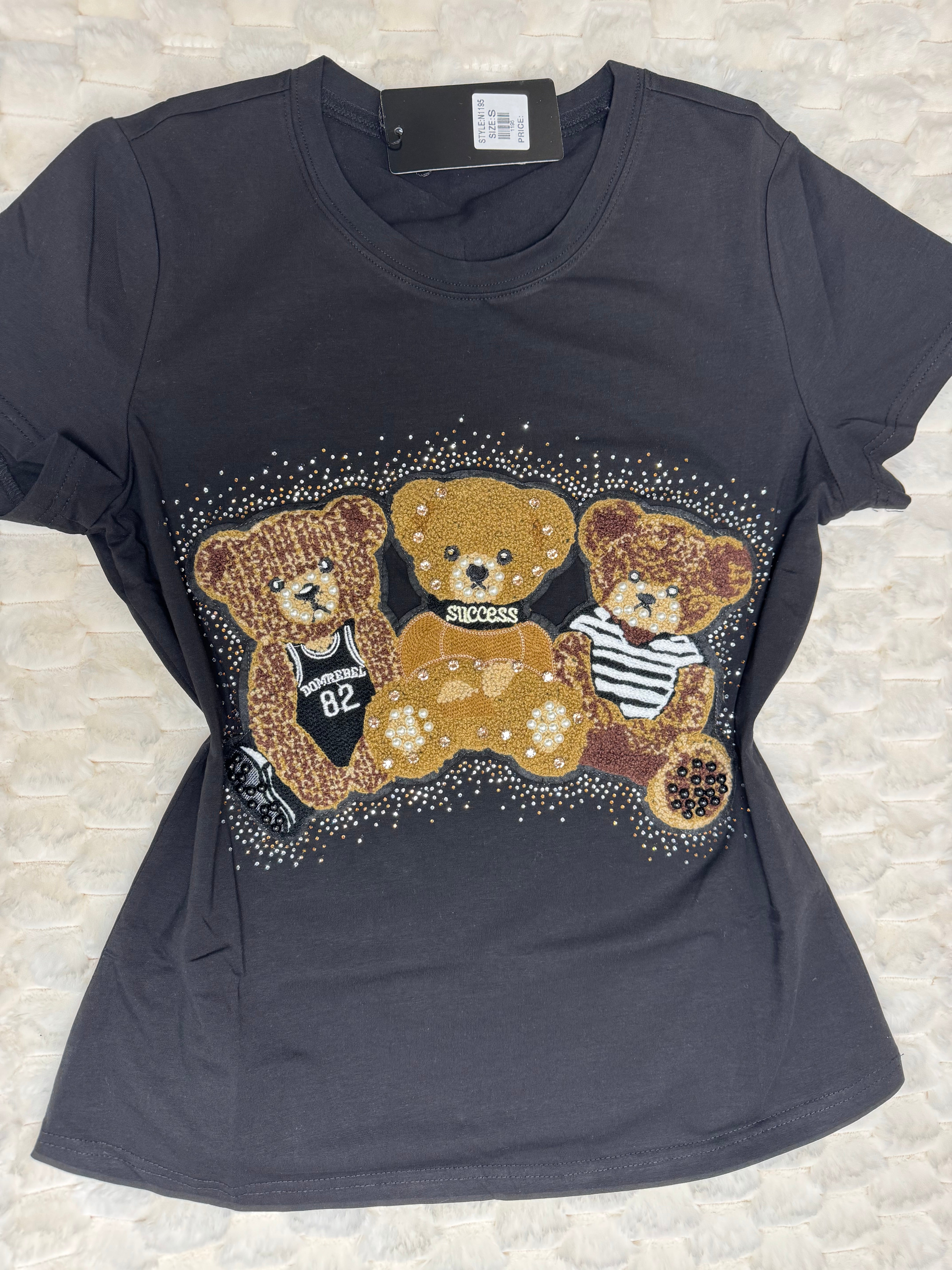 N1195 Triple Threat Teddy Glam Tee with Rhinestones