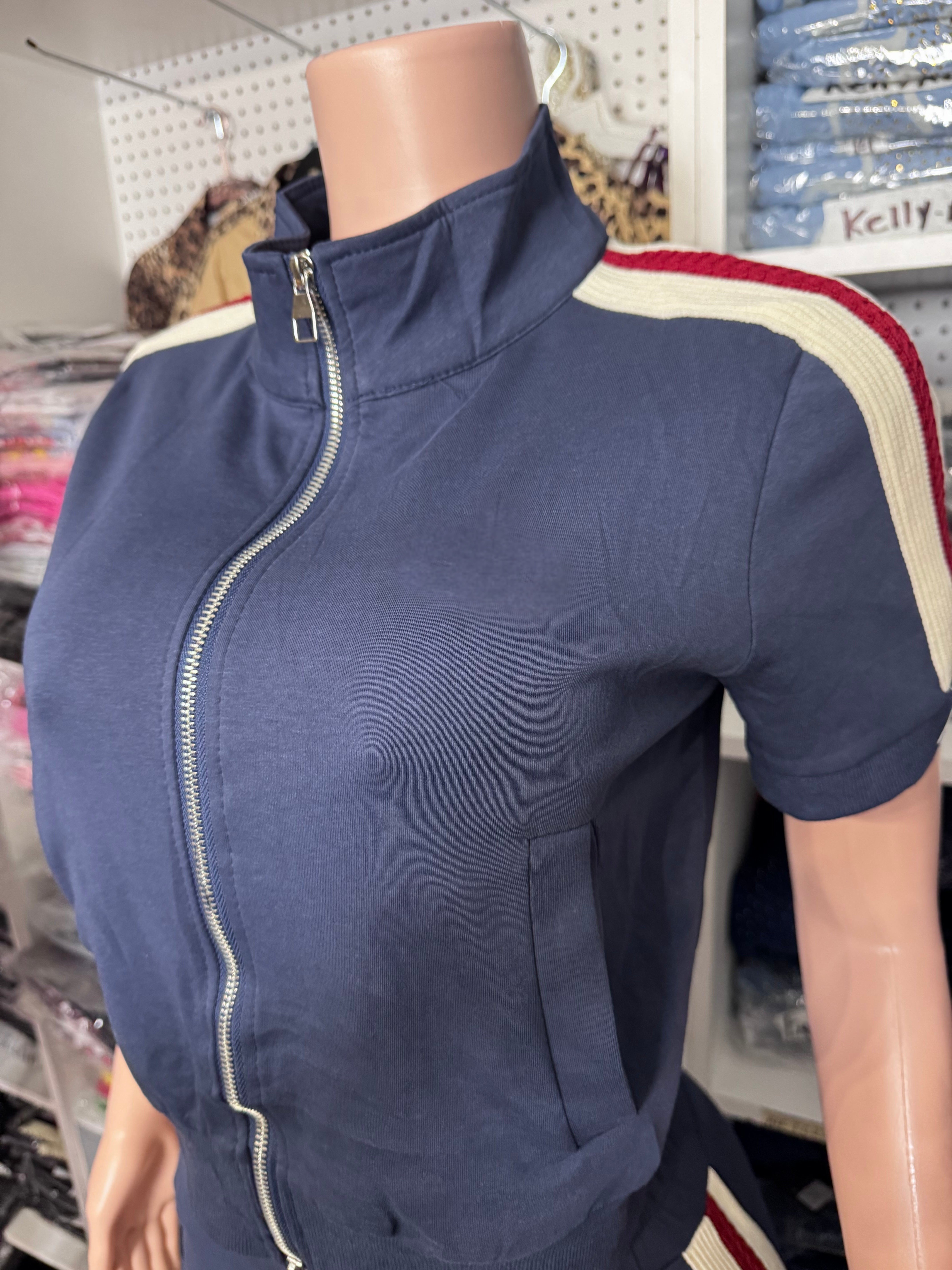 20021 2 Piece Sports Set Alondra design Short Sleeve Zip Up & Pants