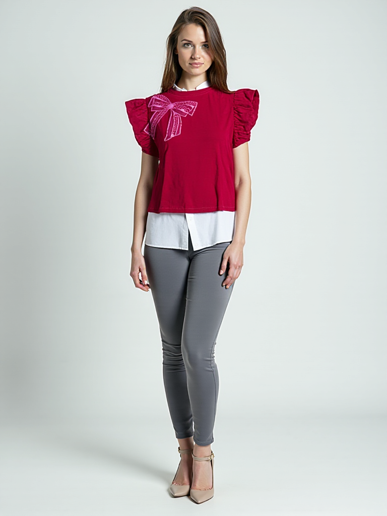 N1277 Royal Bow Ruffle Top 💙✨