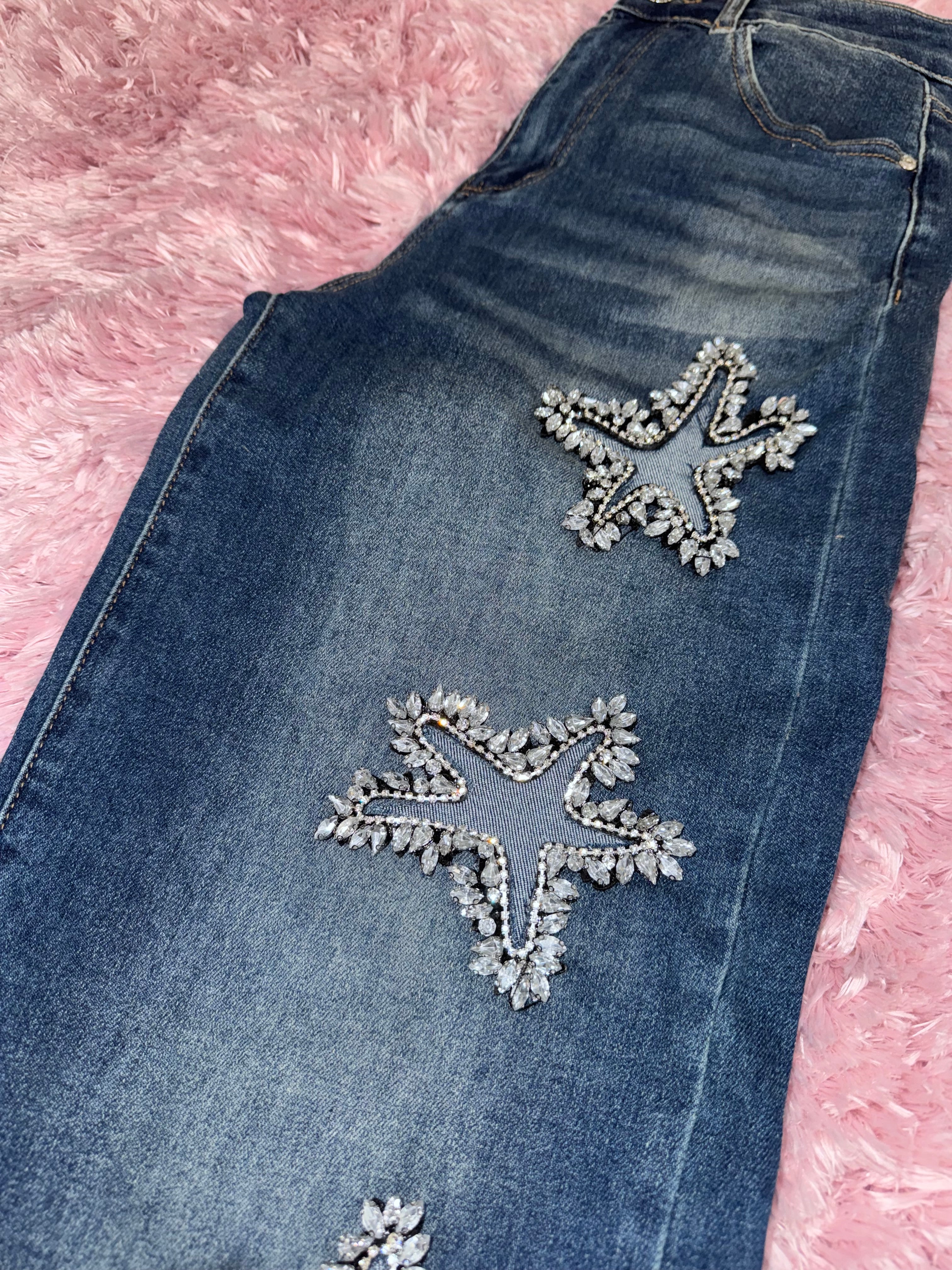 SO714 Women’s High Waisted Denim Jeans with Open Star design and Rhinestones - bottom, Woman’s wear