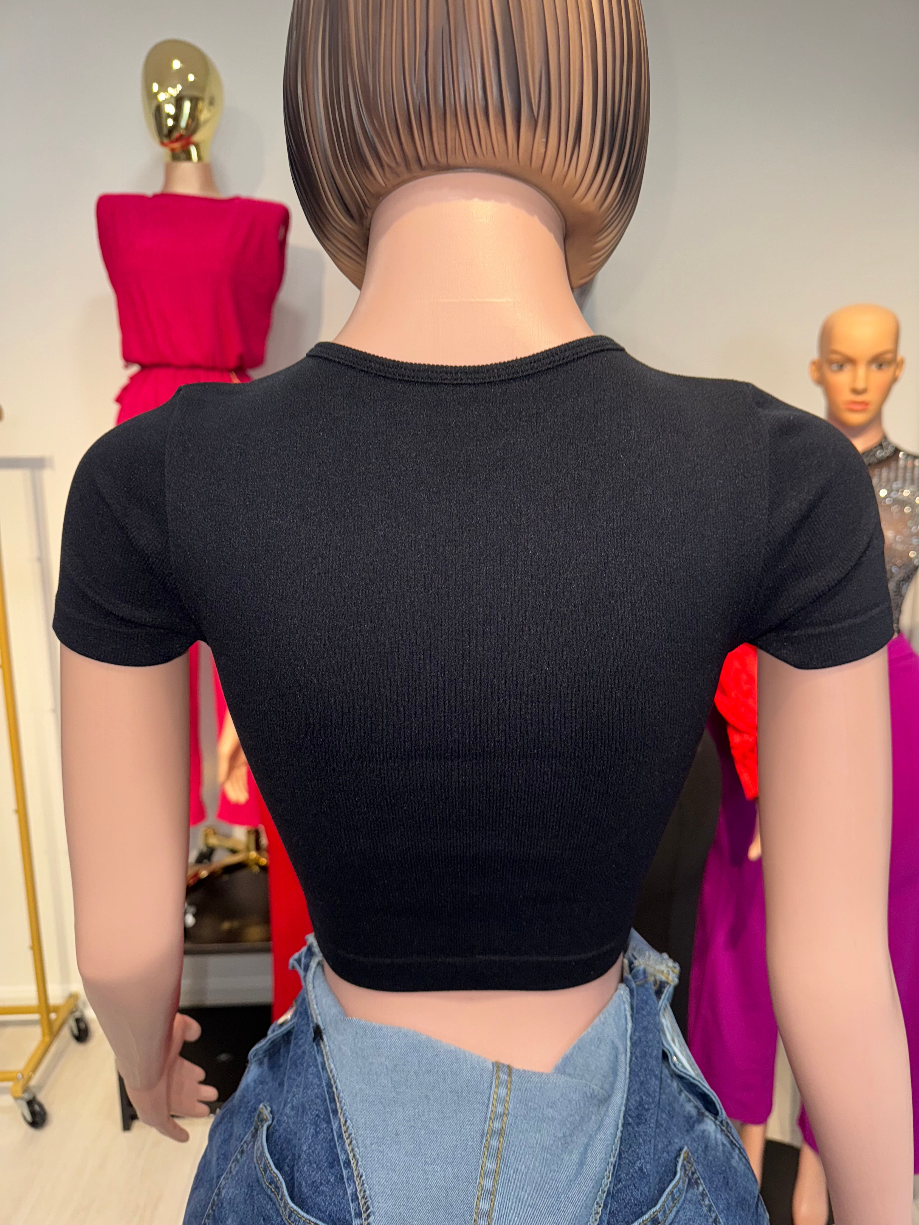 Stone-5 Basic Top with Rhinestones with Mono Coquette design