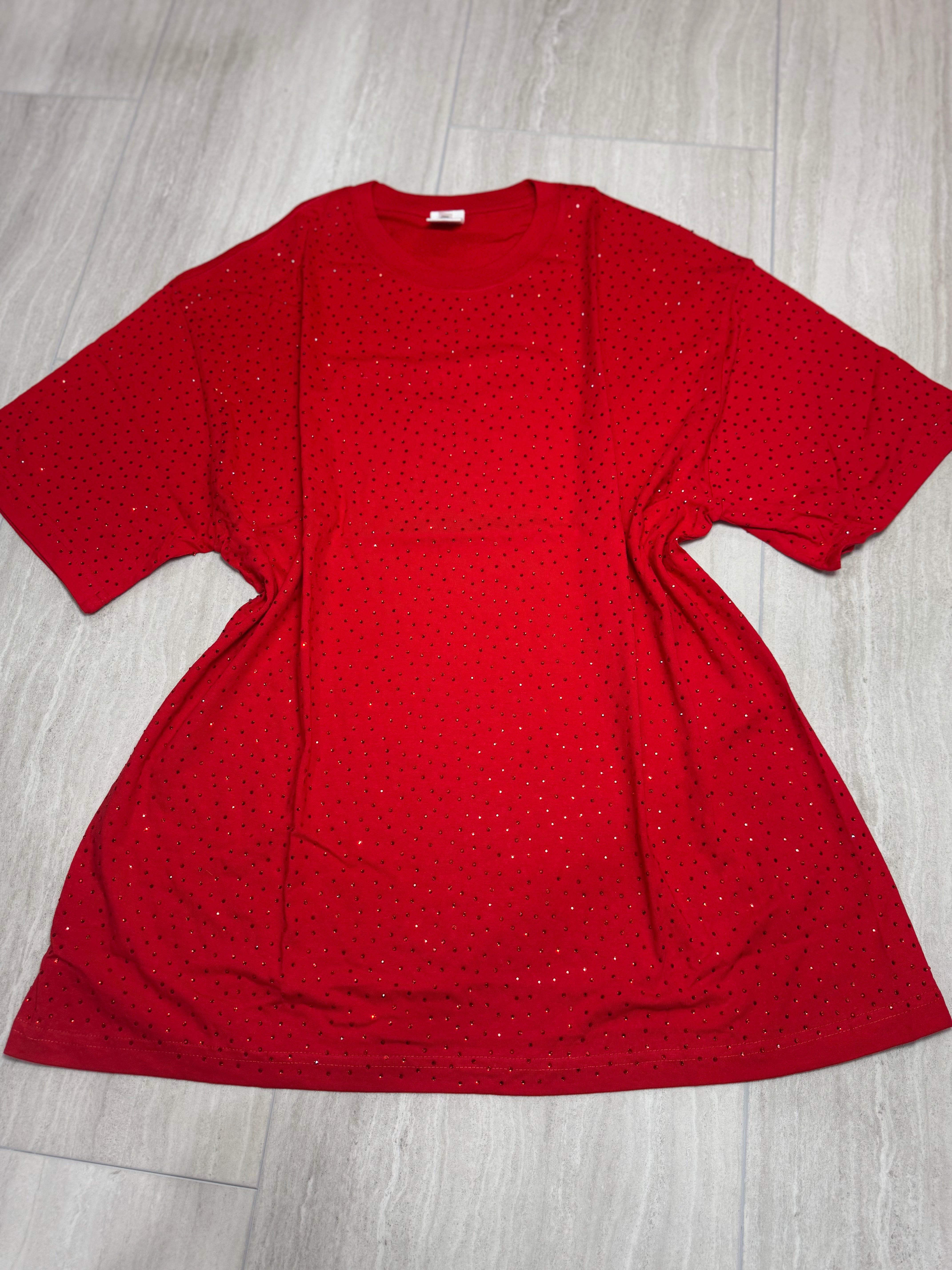 Oversized T-shirt with Rhinestones Multiple Colors