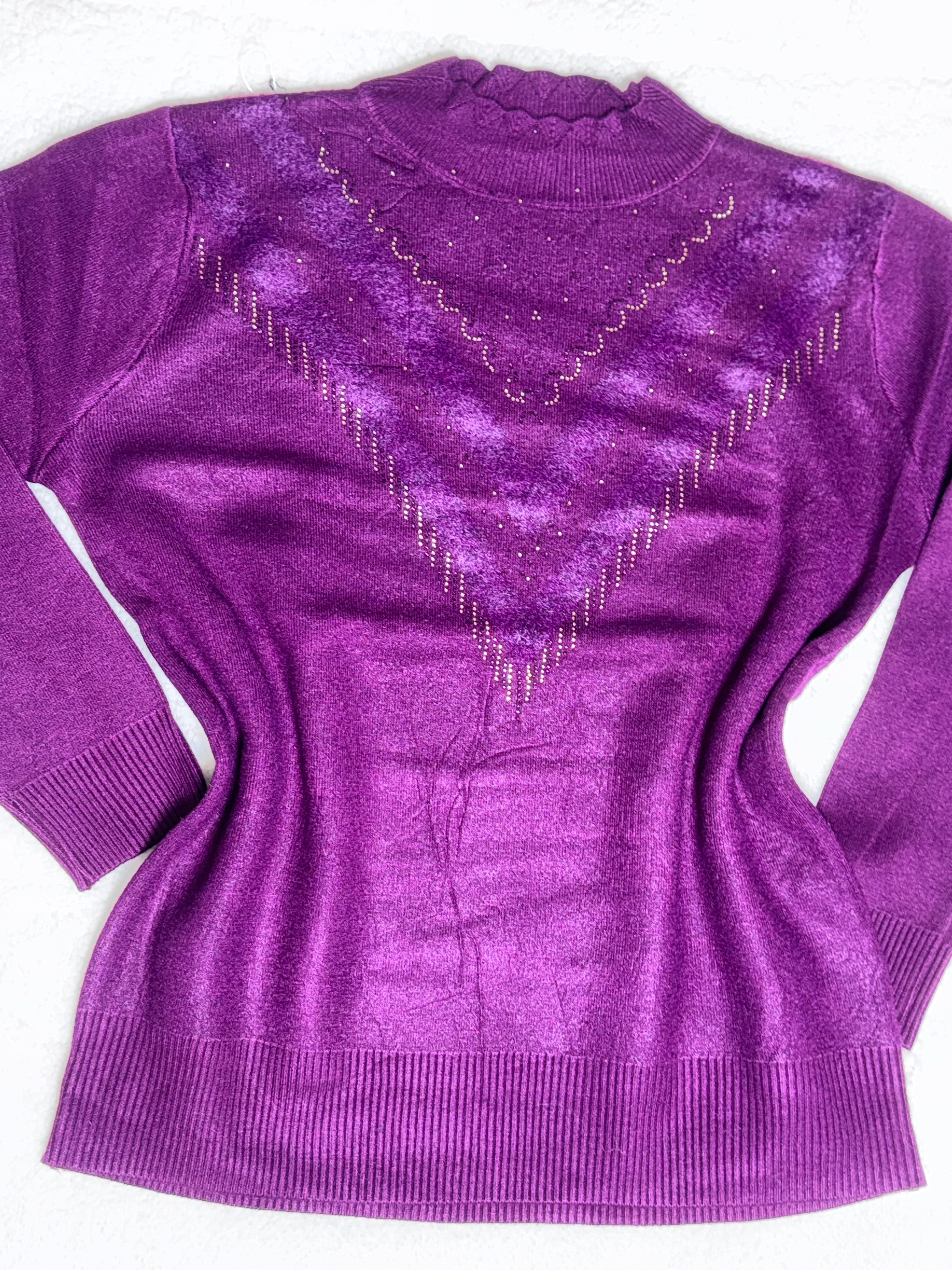 Women’s Sweater Pullover with Rhinestones V Design