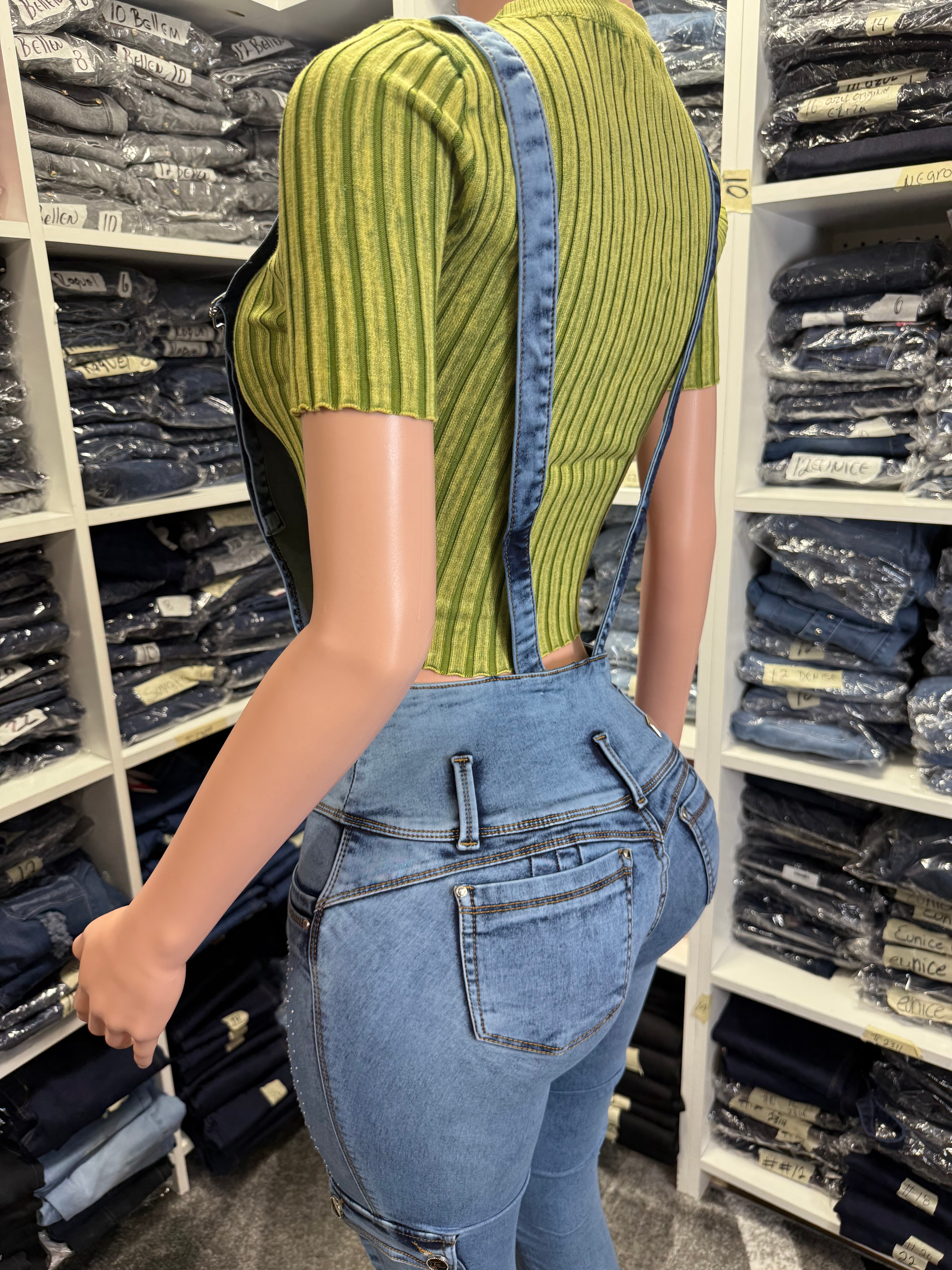 Emma Colombian Jean Overall with Internal Girdle style 360 with Rhinestone