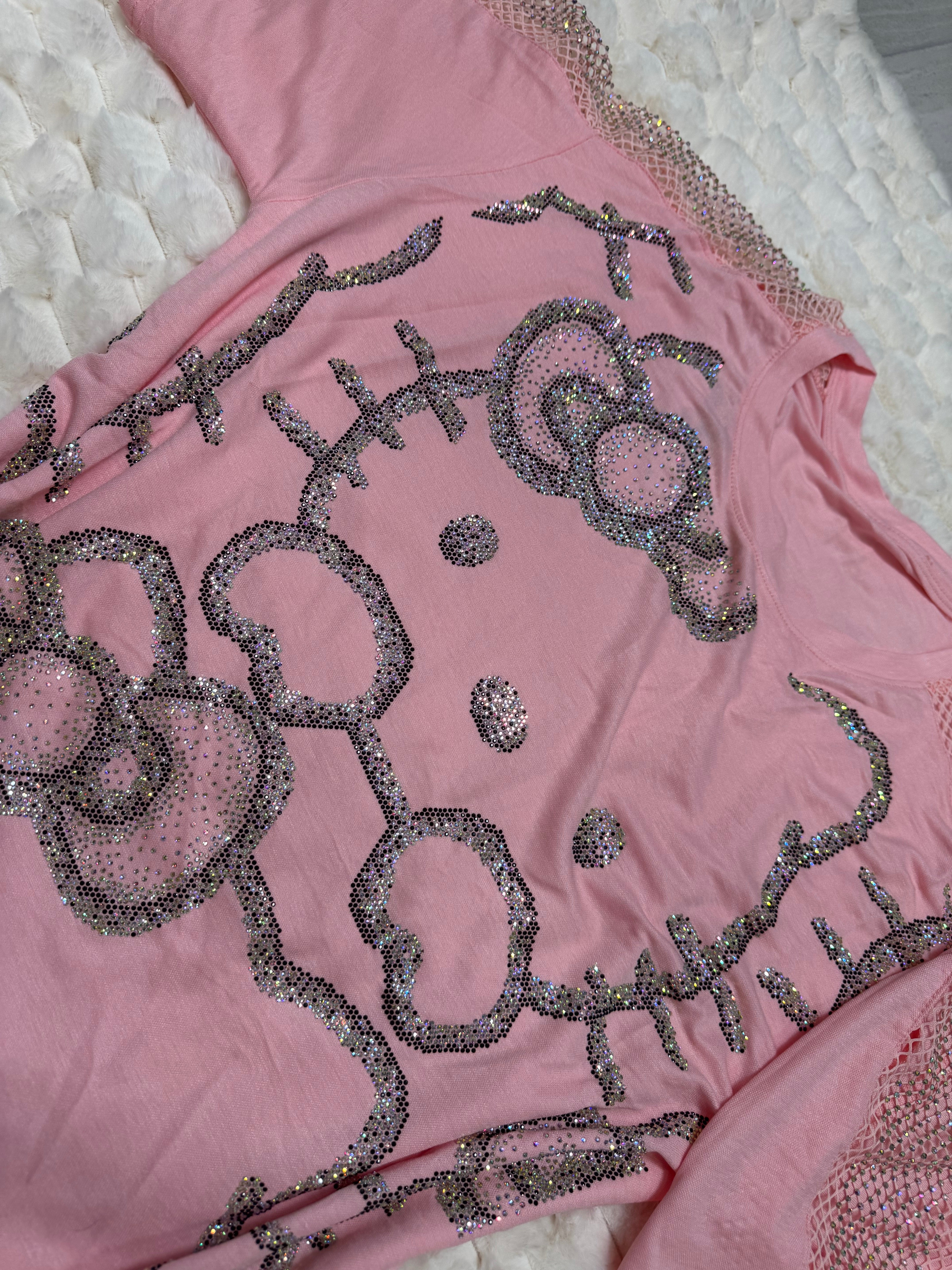 Sparkle kitty mesh Sleeve tee