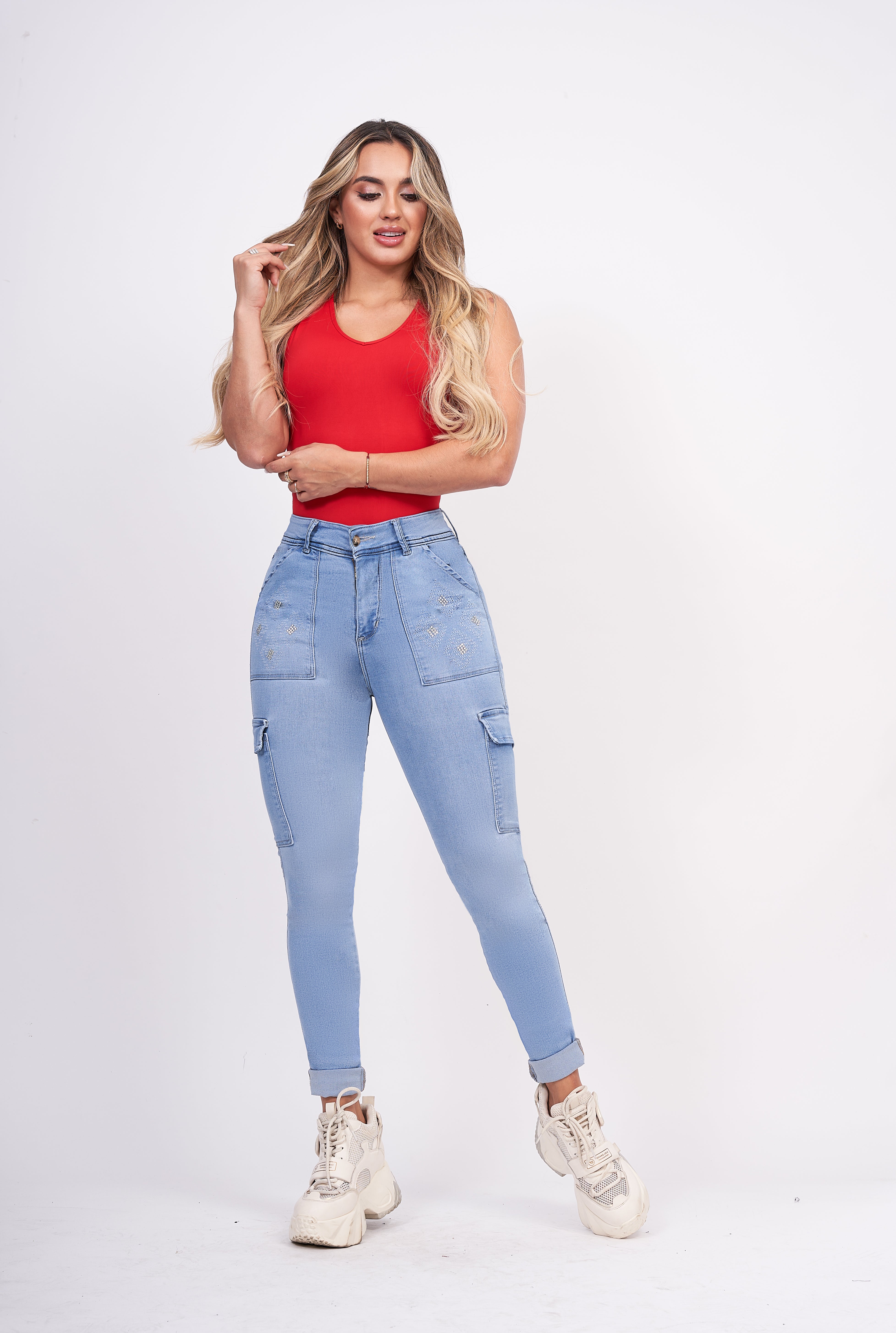 Jamileth Colombian Jean with internal girdle style 180 Panty Cargo style with Rhinestone