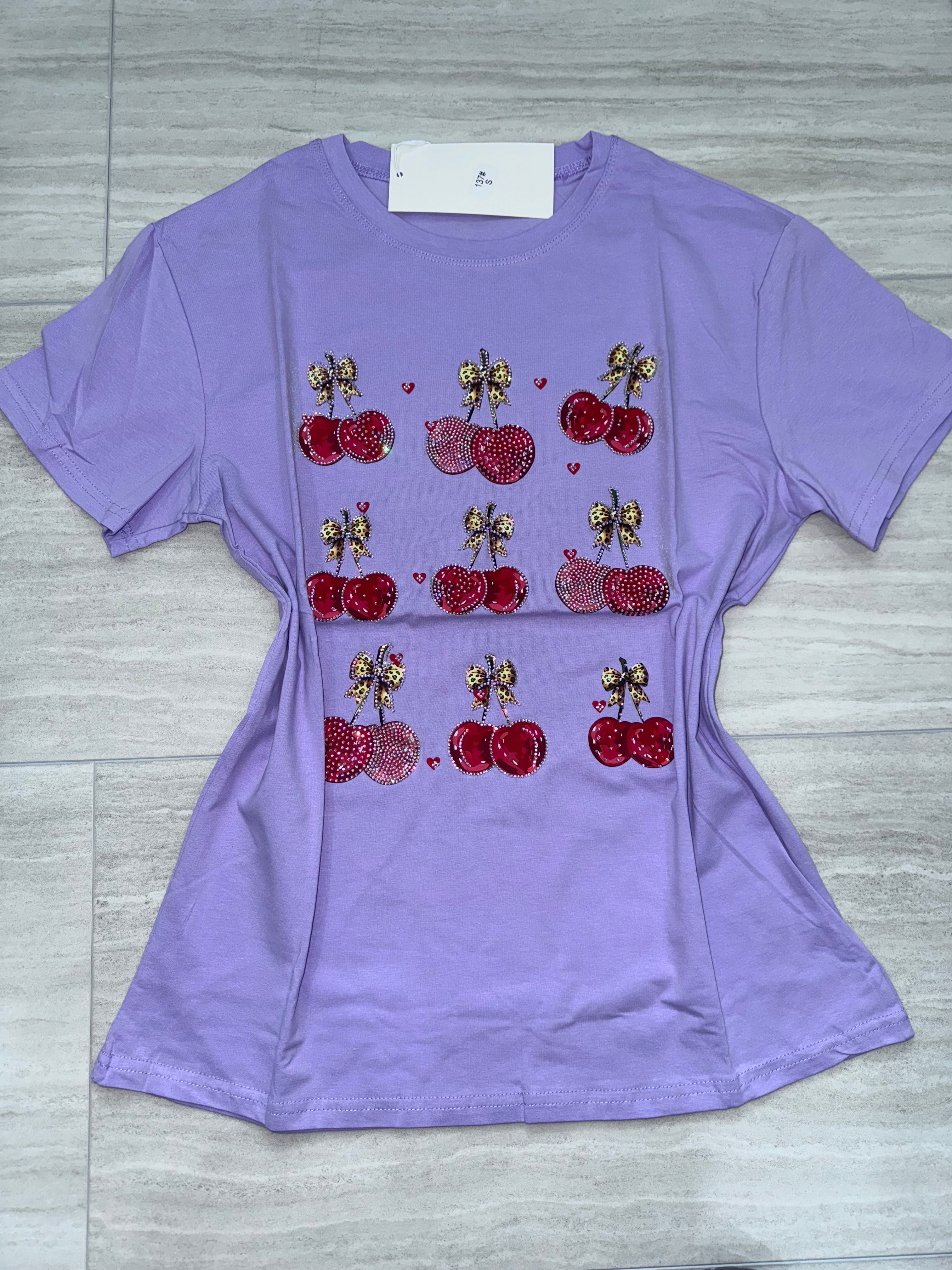 #137 Purple Pop Cherry Crush Tee with Rhinestones