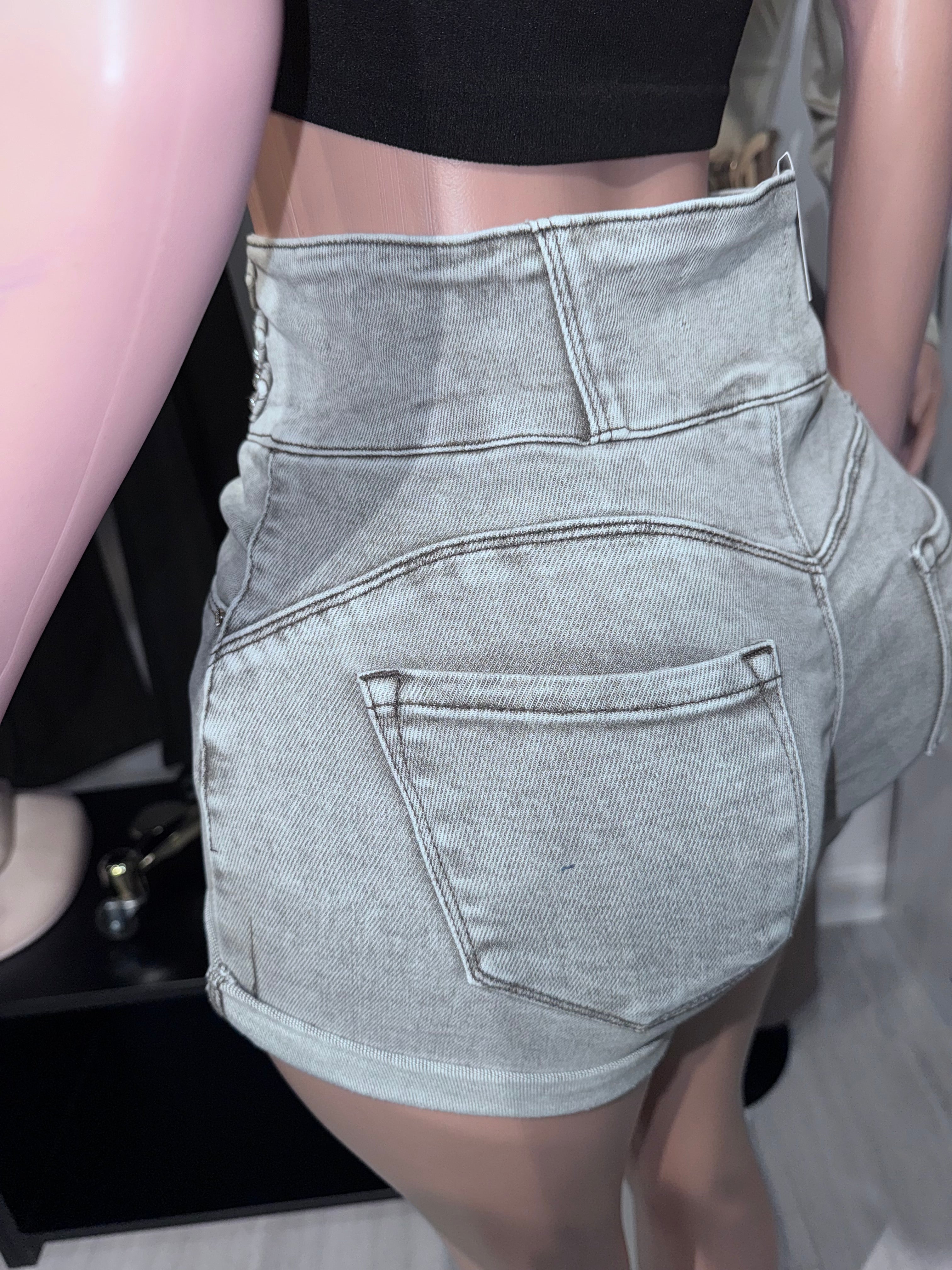 NR3108-11 Diamond Waist Snatch Denim Shorts