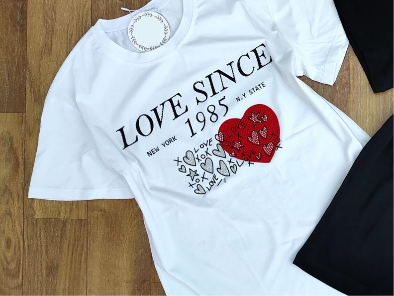 T-8129 Women’s Graphic T-Shirt with letters and Hearts Shaped Design Zip- Top for Women’s Wear