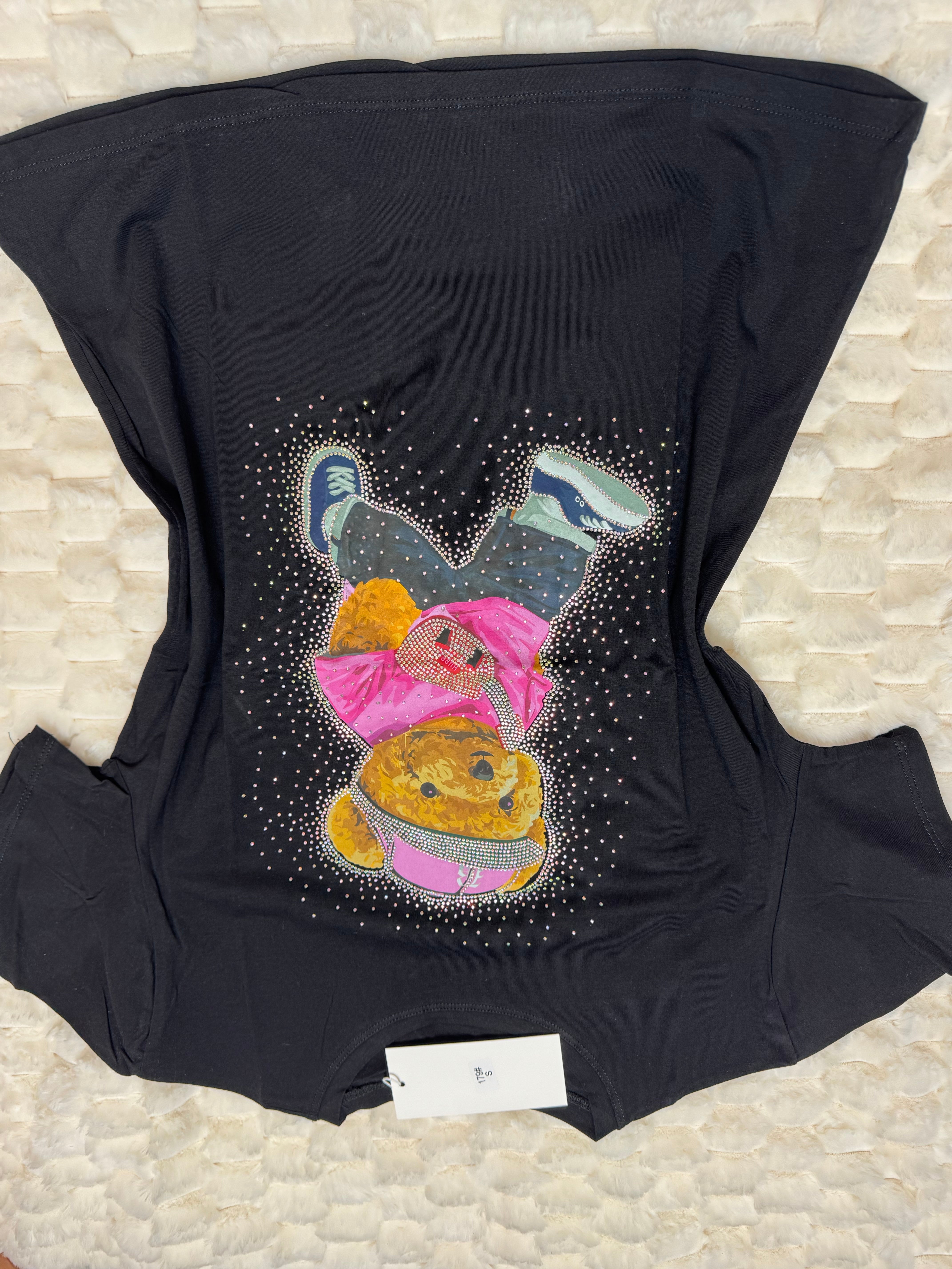 #179 Glam Bear Street Tee with Rhinestones