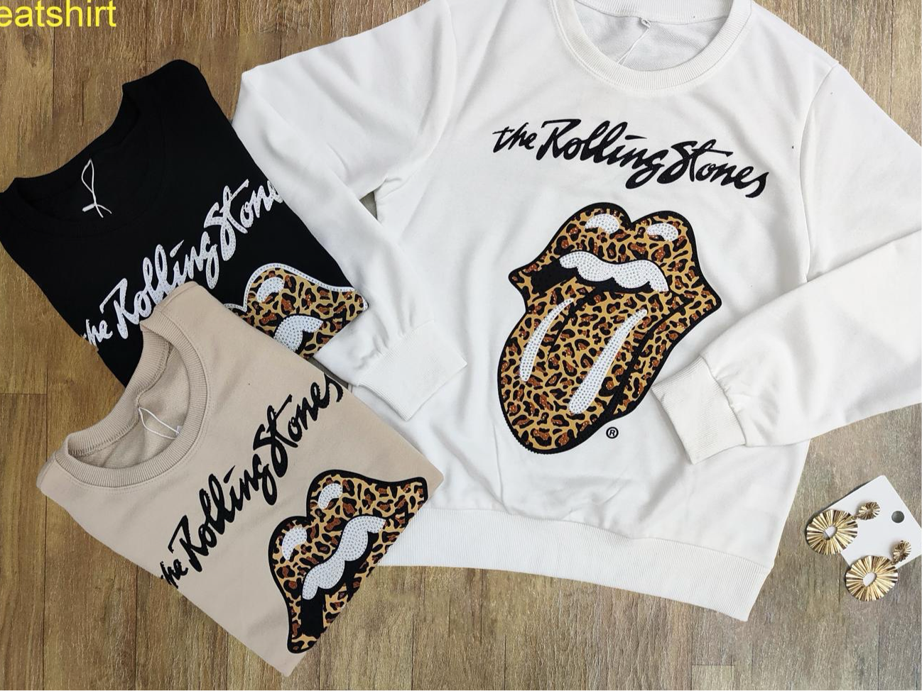 LT583 Women’s Graphic Lips Design Leopard Pullover Sweatshirt - Long Sleeve - Womenswear Casual Comfort