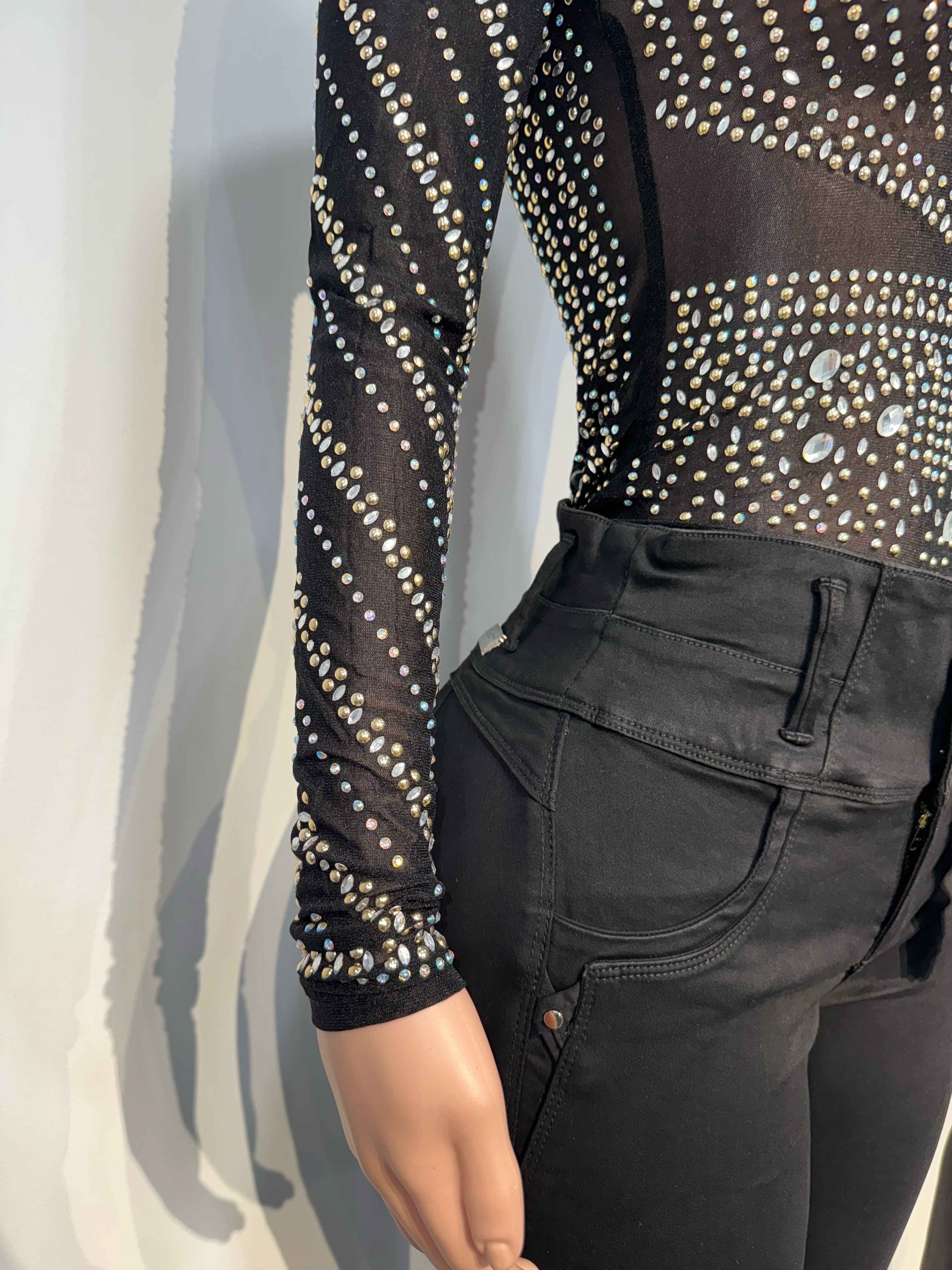 #012 Midnight Glam Crystal Mesh Bodysuit