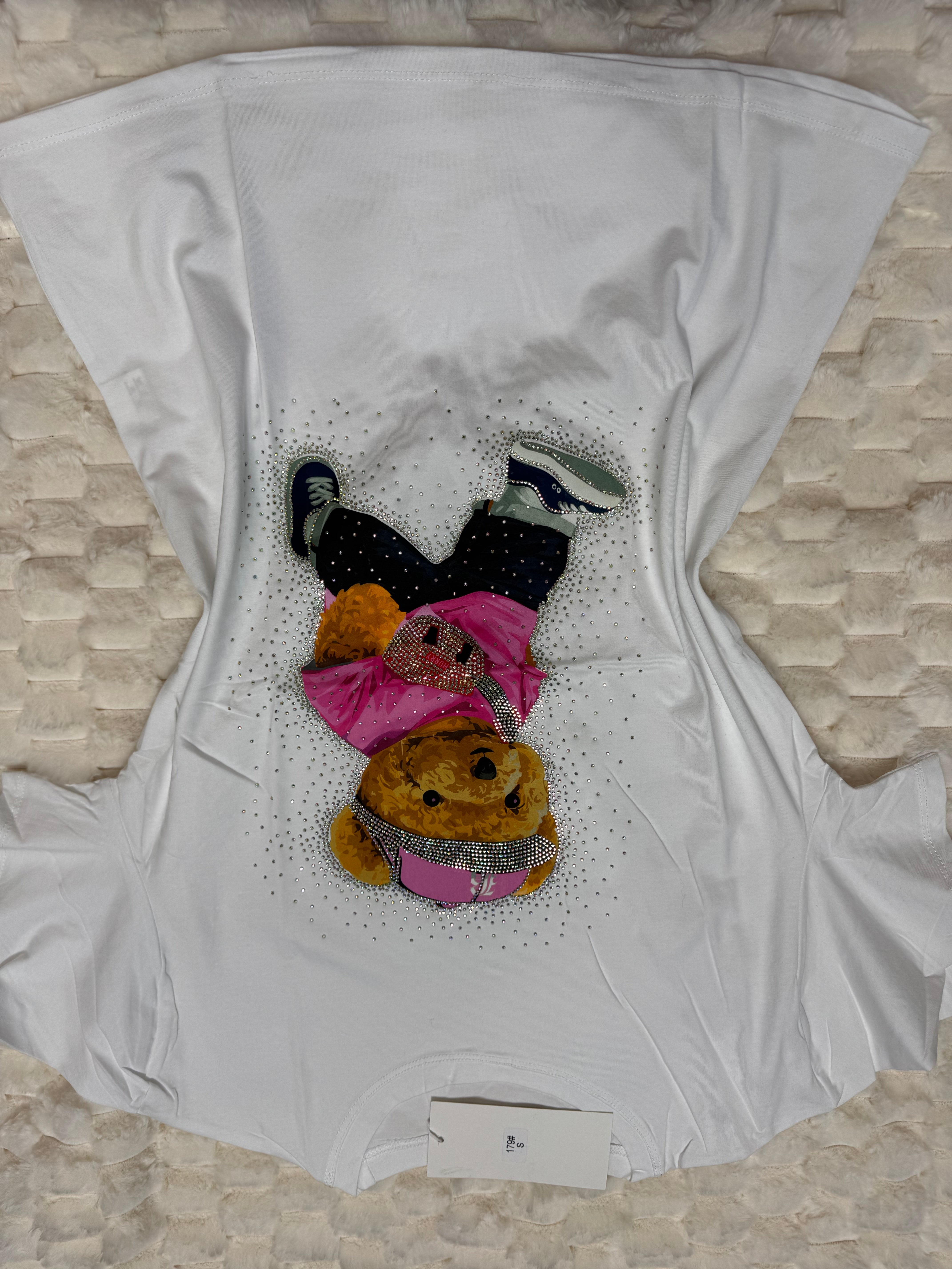 #179 Glam Bear Street Tee with Rhinestones