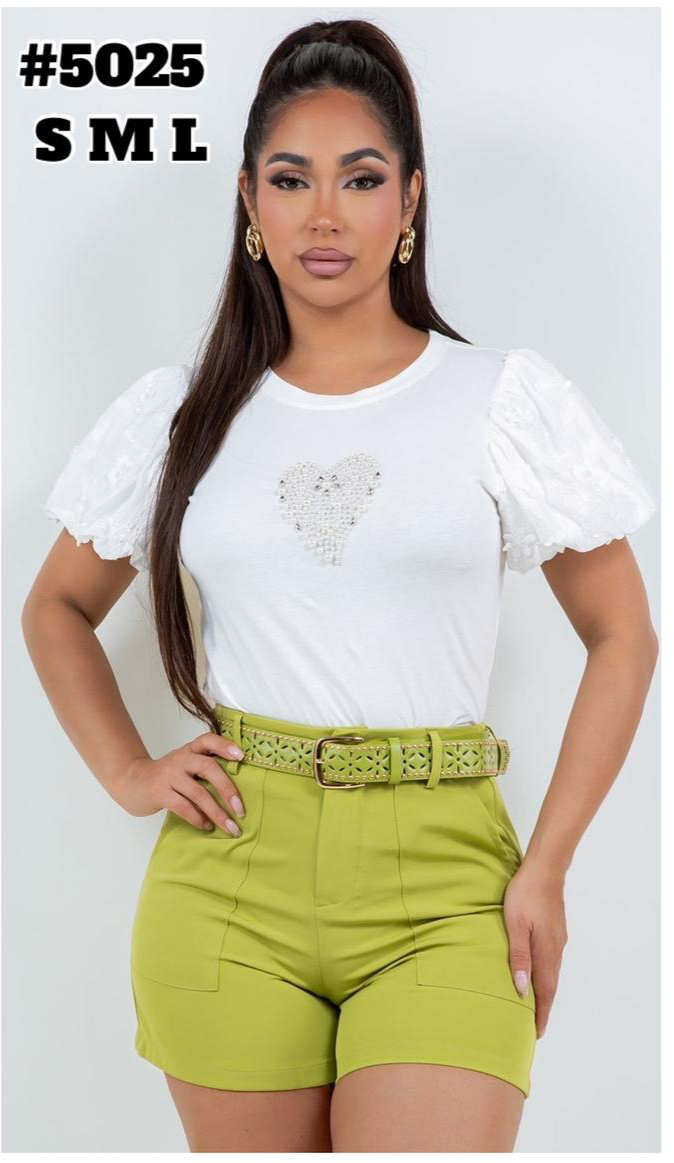 5025 T-Shirts heart shaped design styled pearls