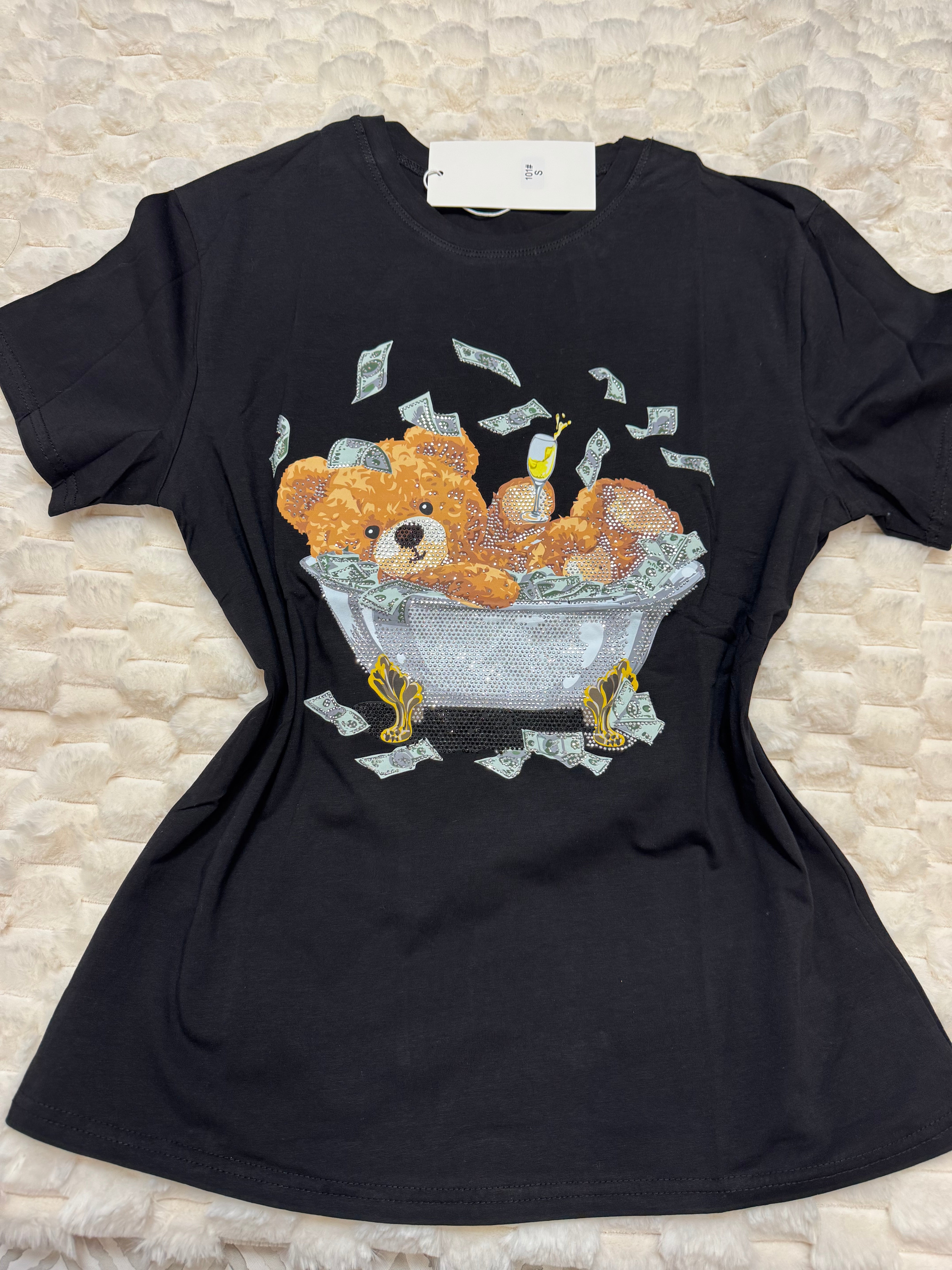 #101 Money Bear Drip Tee with Rhinestones