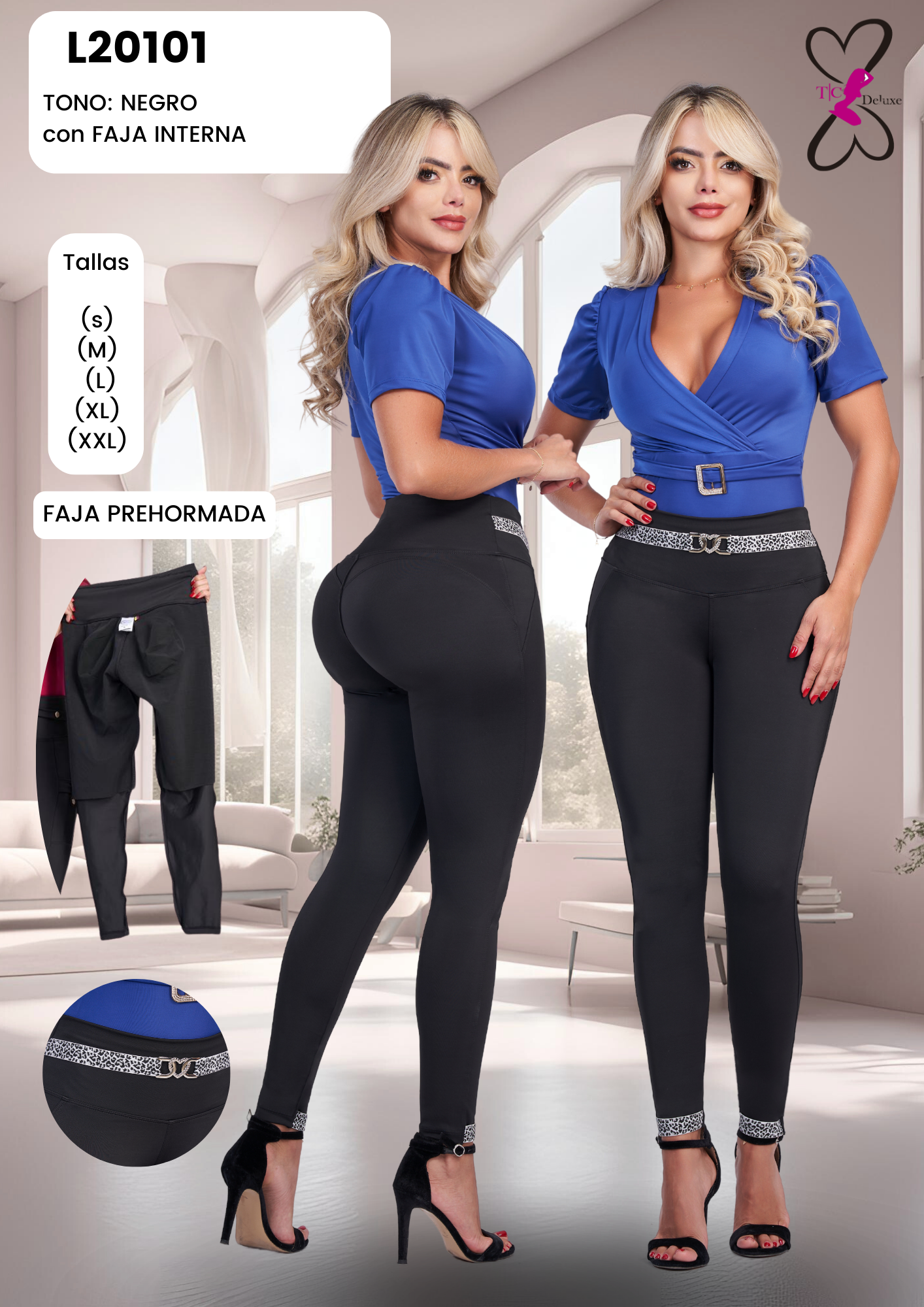 20101 Colombian Leggings with Internal Girdle style BBL Leopard Print Belt