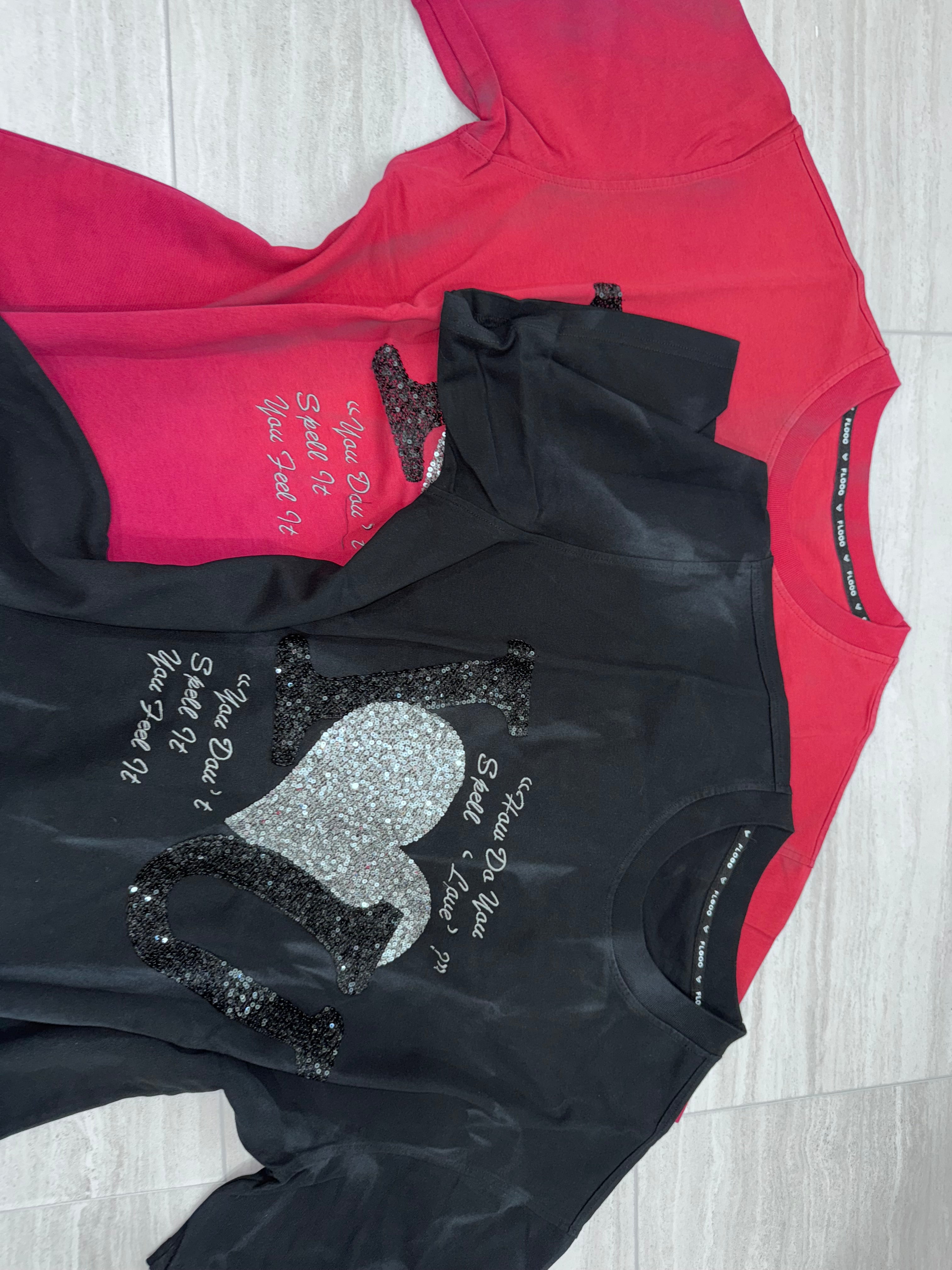 Feel the Love Sequin Tee with Rhinestones oversize