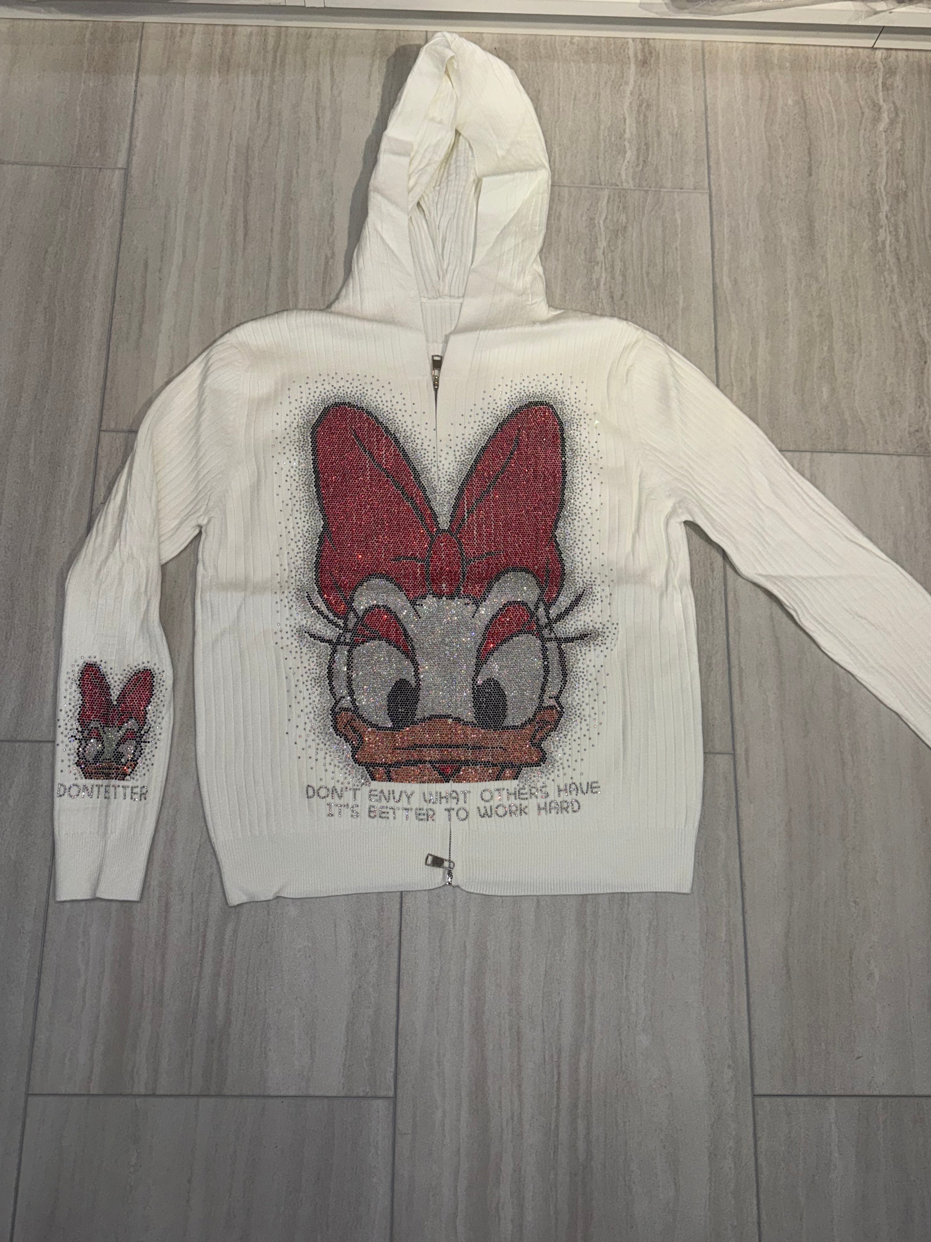 Zip Up Hoodie Duck Design with rhinestones