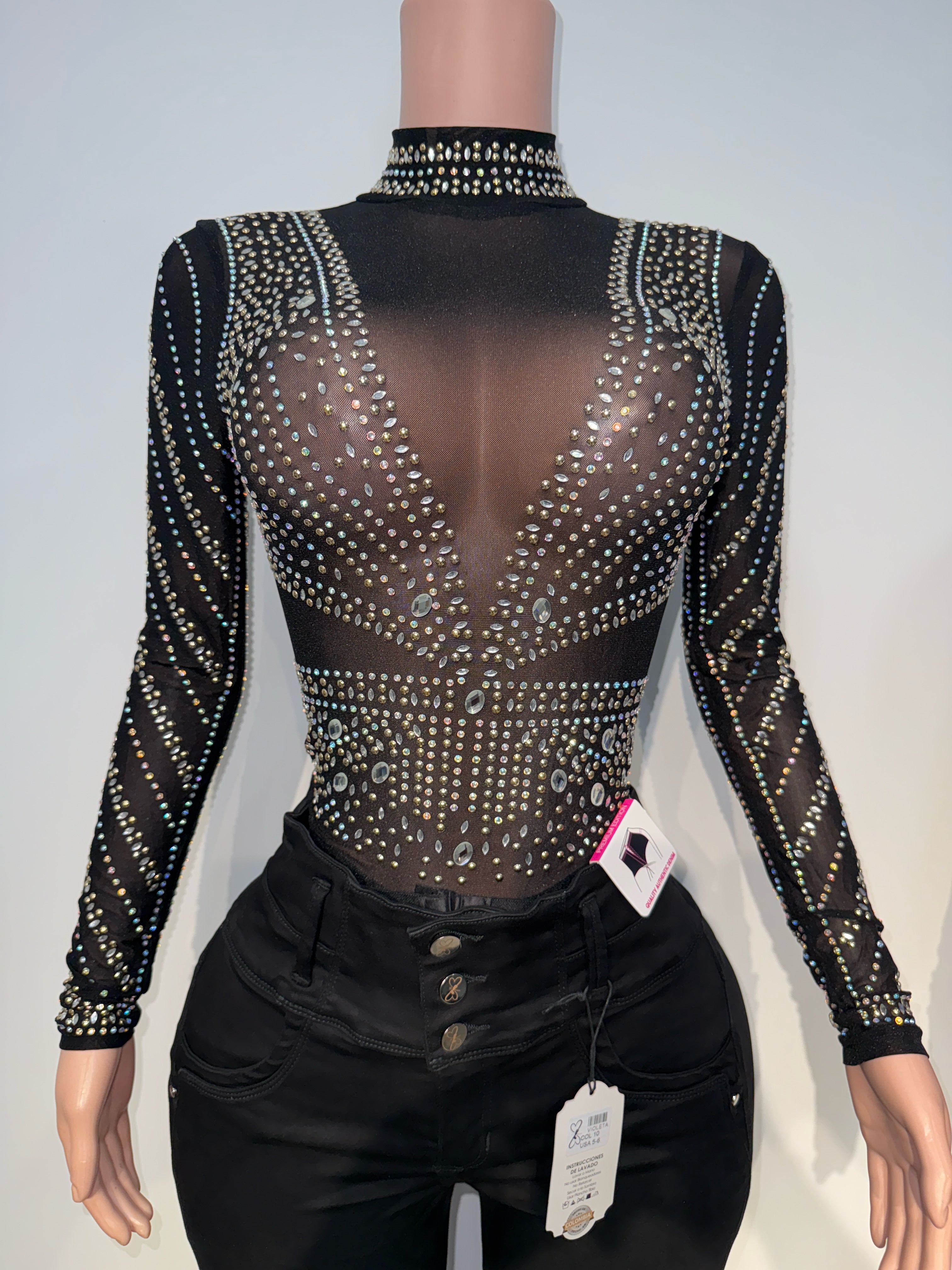 #012 Midnight Glam Crystal Mesh Bodysuit