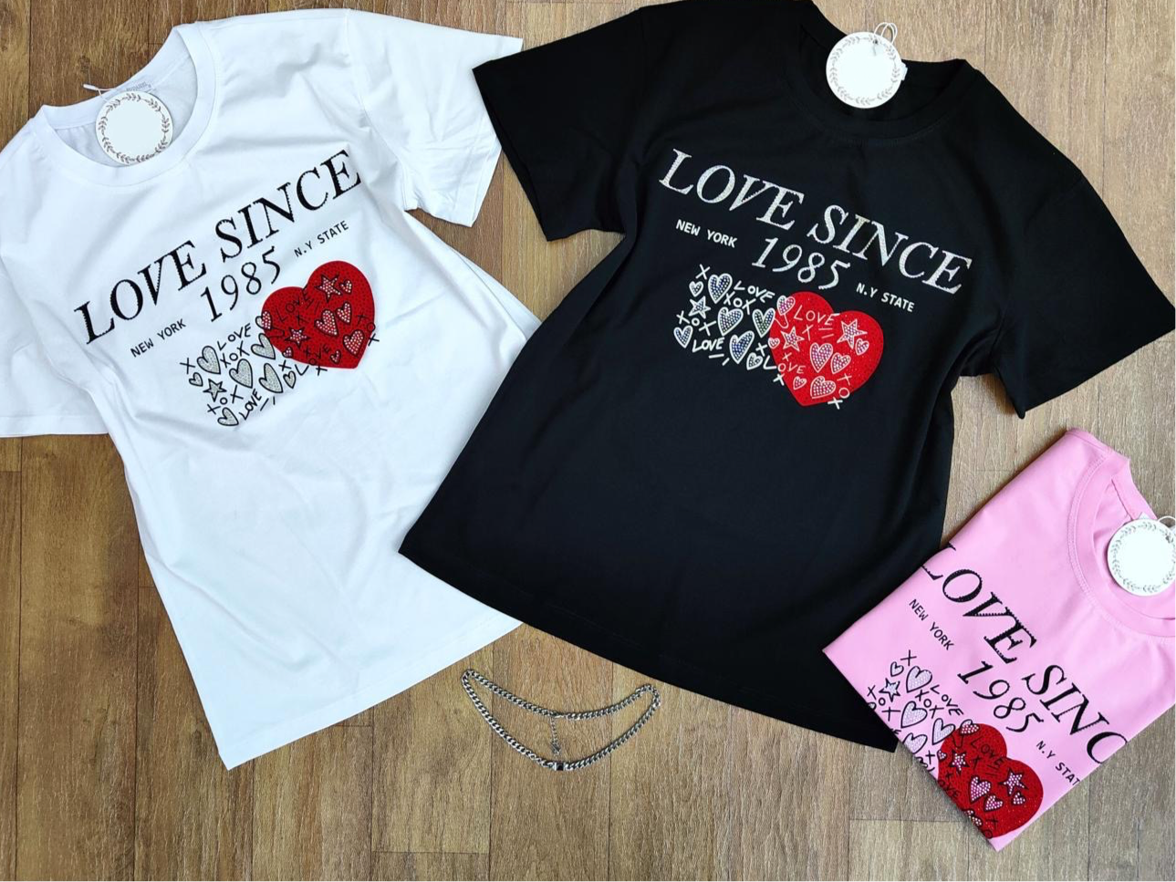 T-8129 Women’s Graphic T-Shirt with letters and Hearts Shaped Design Zip- Top for Women’s Wear